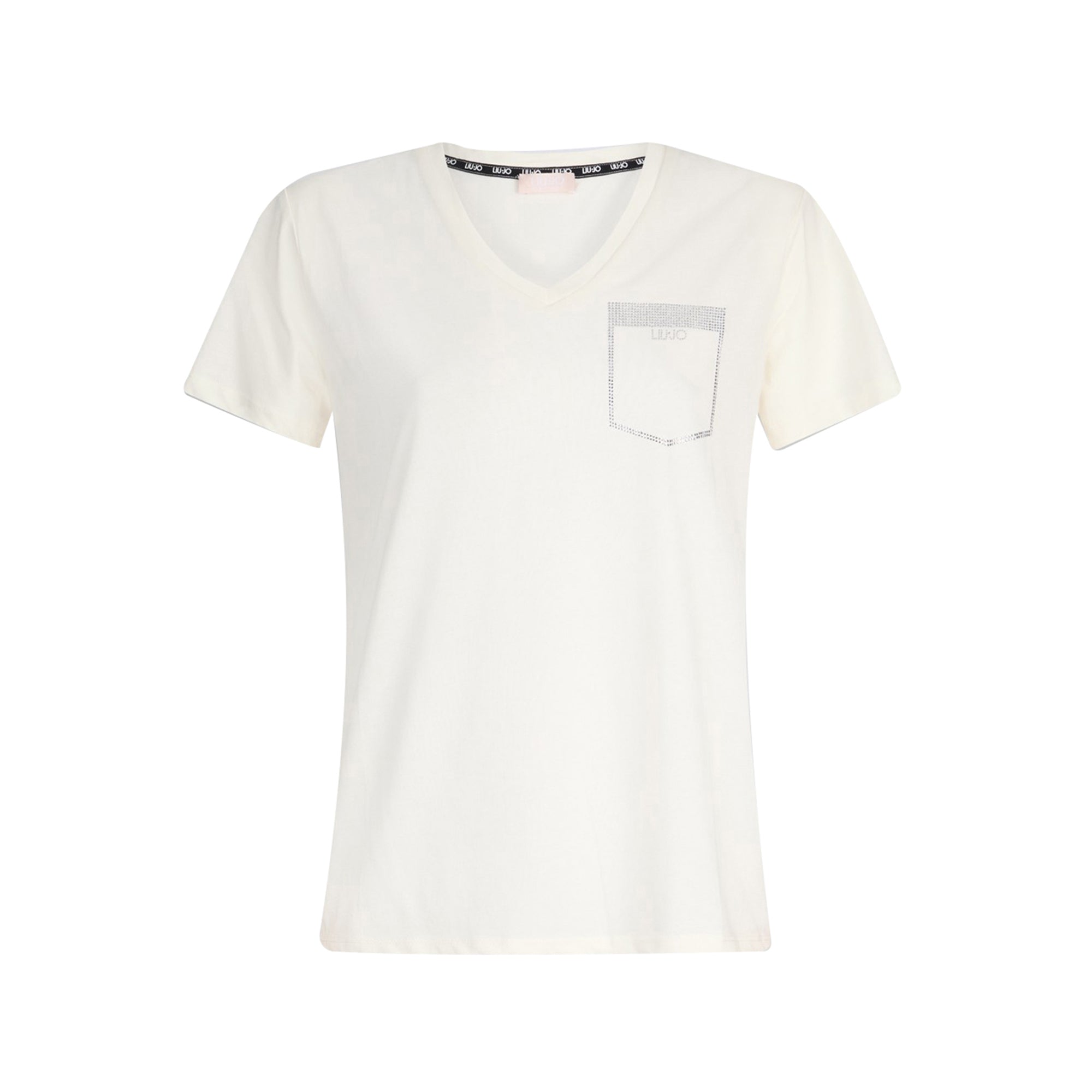 T-shirt Bianca da Donna con taschino strass