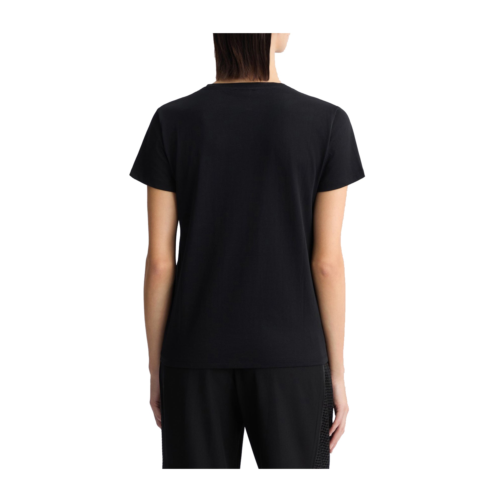 T-shirt Donna taschino strass Nero modella retro