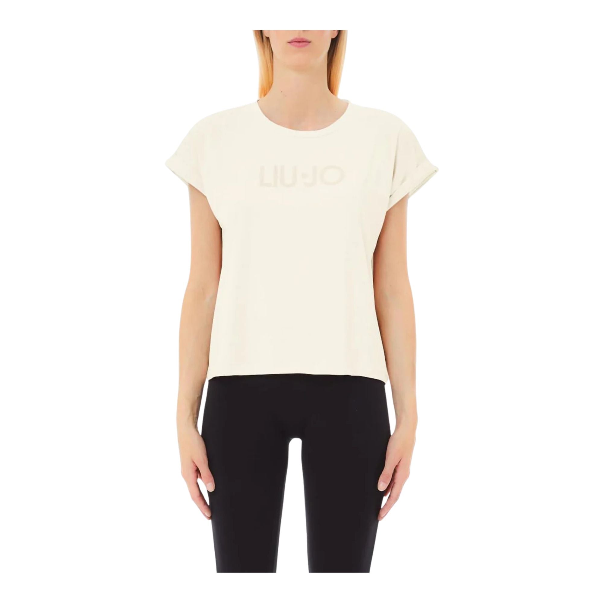 T-shirt Donna in cotone con logo Bianco modella frontale