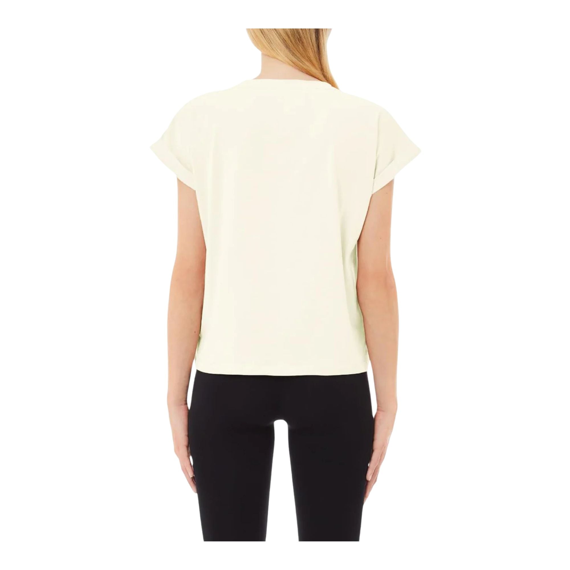 T-shirt Donna in cotone con logo Bianco modella retro