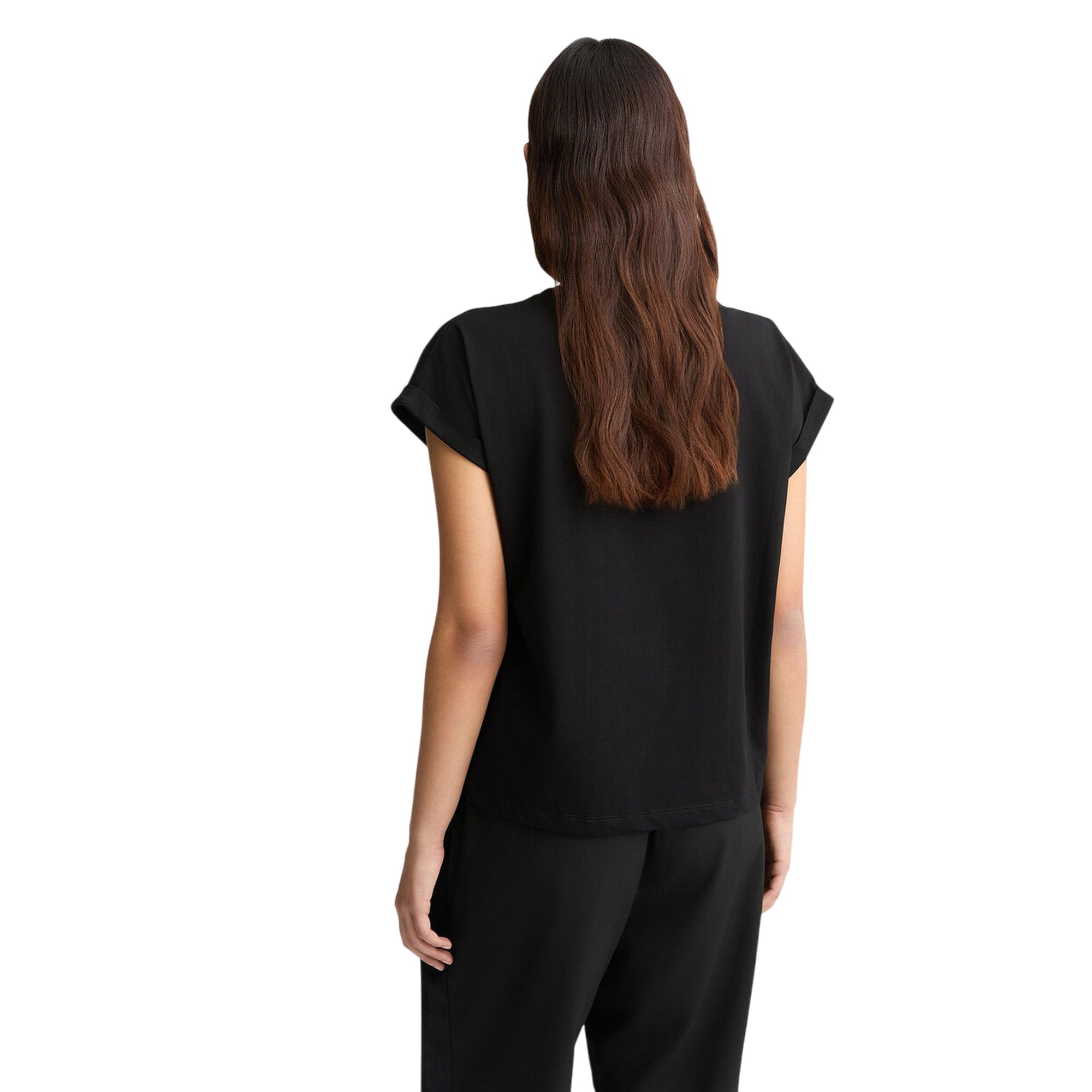 T-shirt Donna in cotone con logo Nero modella retro