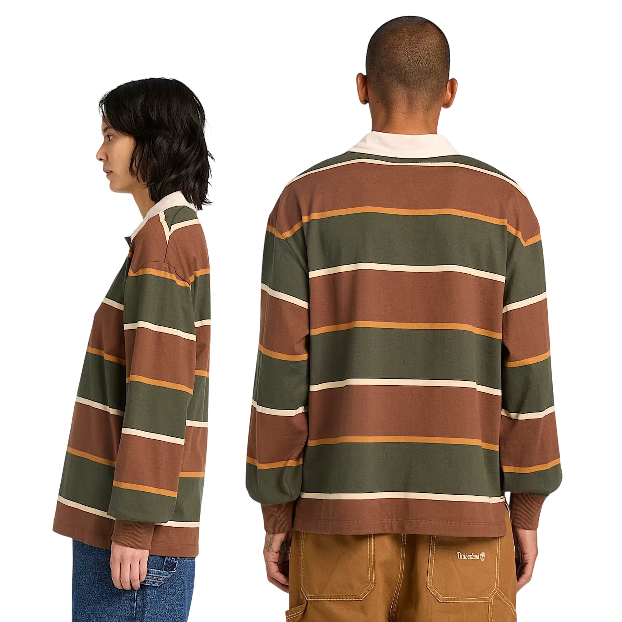 Polo Rugby unisex a righe verde scuro e marrone scuro