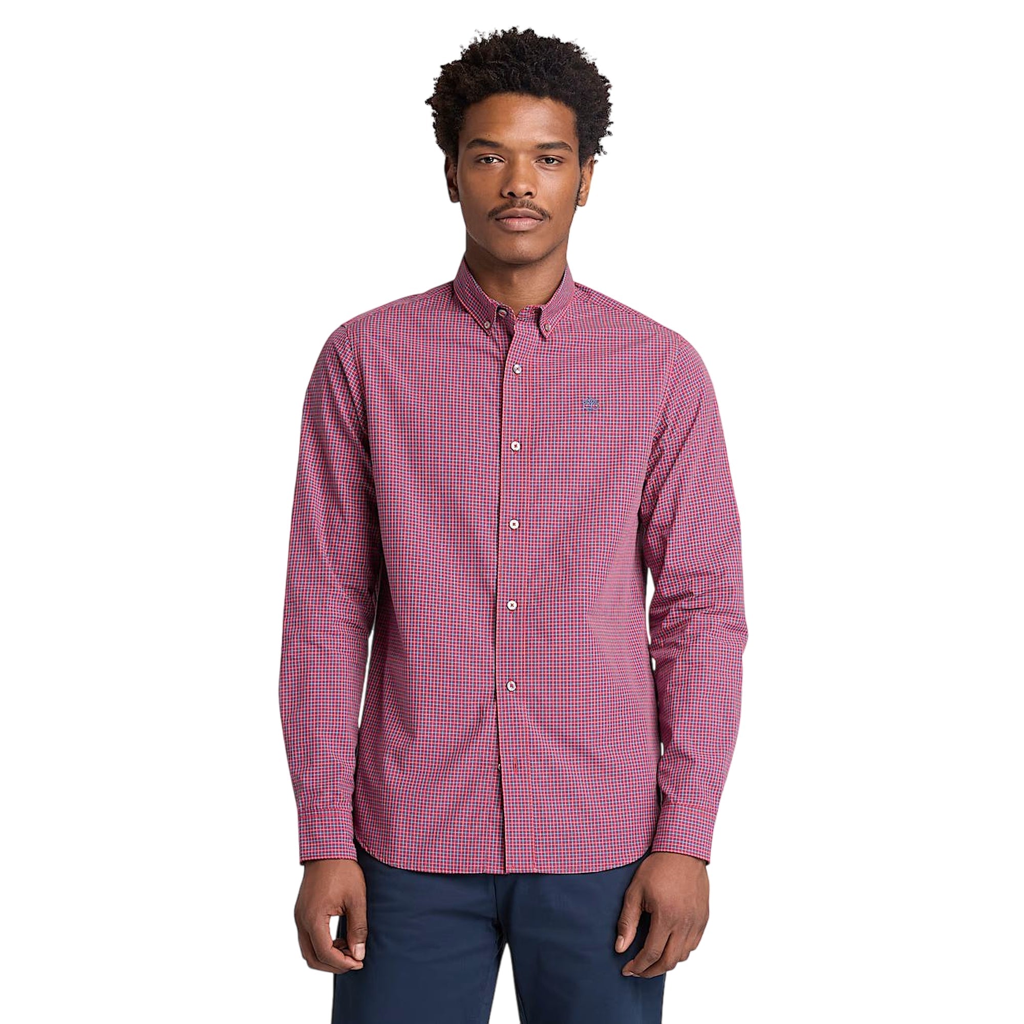 Camicia in cotone a micro quadri da uomo in rosso