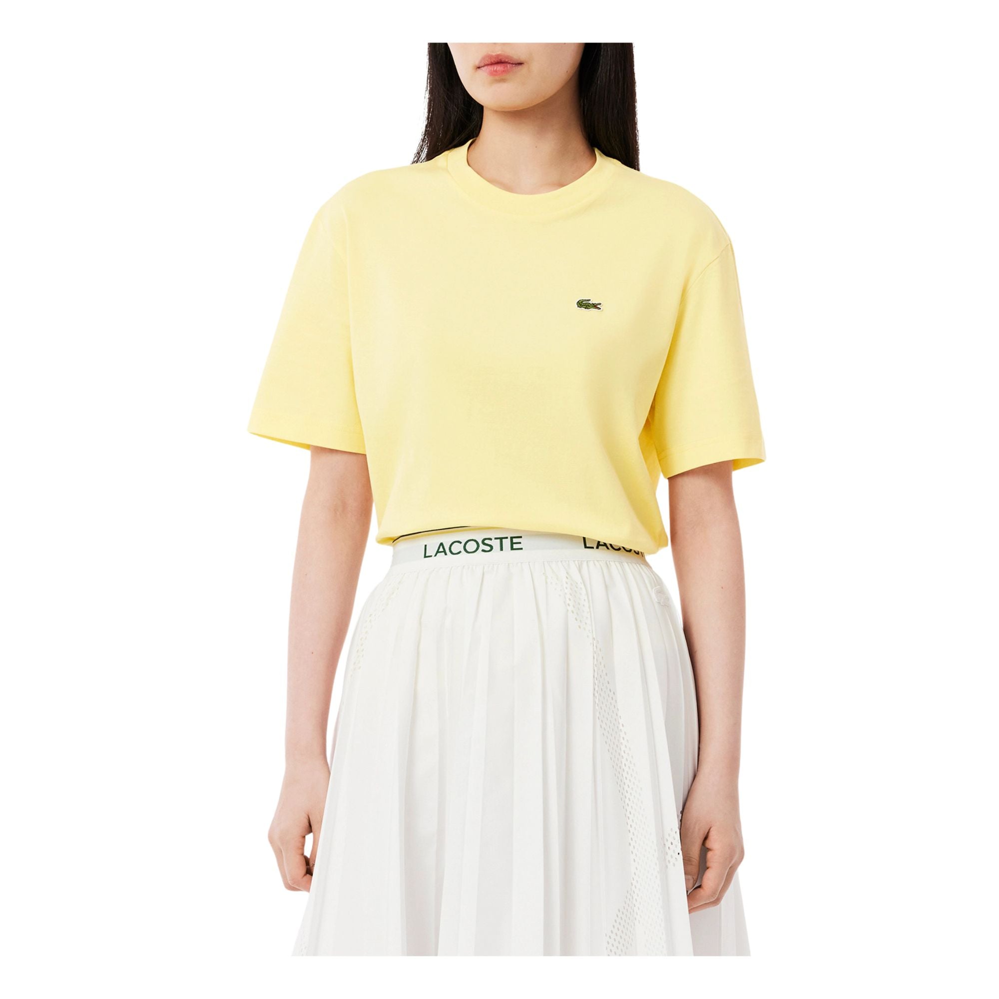 T-shirt Donna a tinta unita, con una scollatura girocollo, in cotone elasticizzato