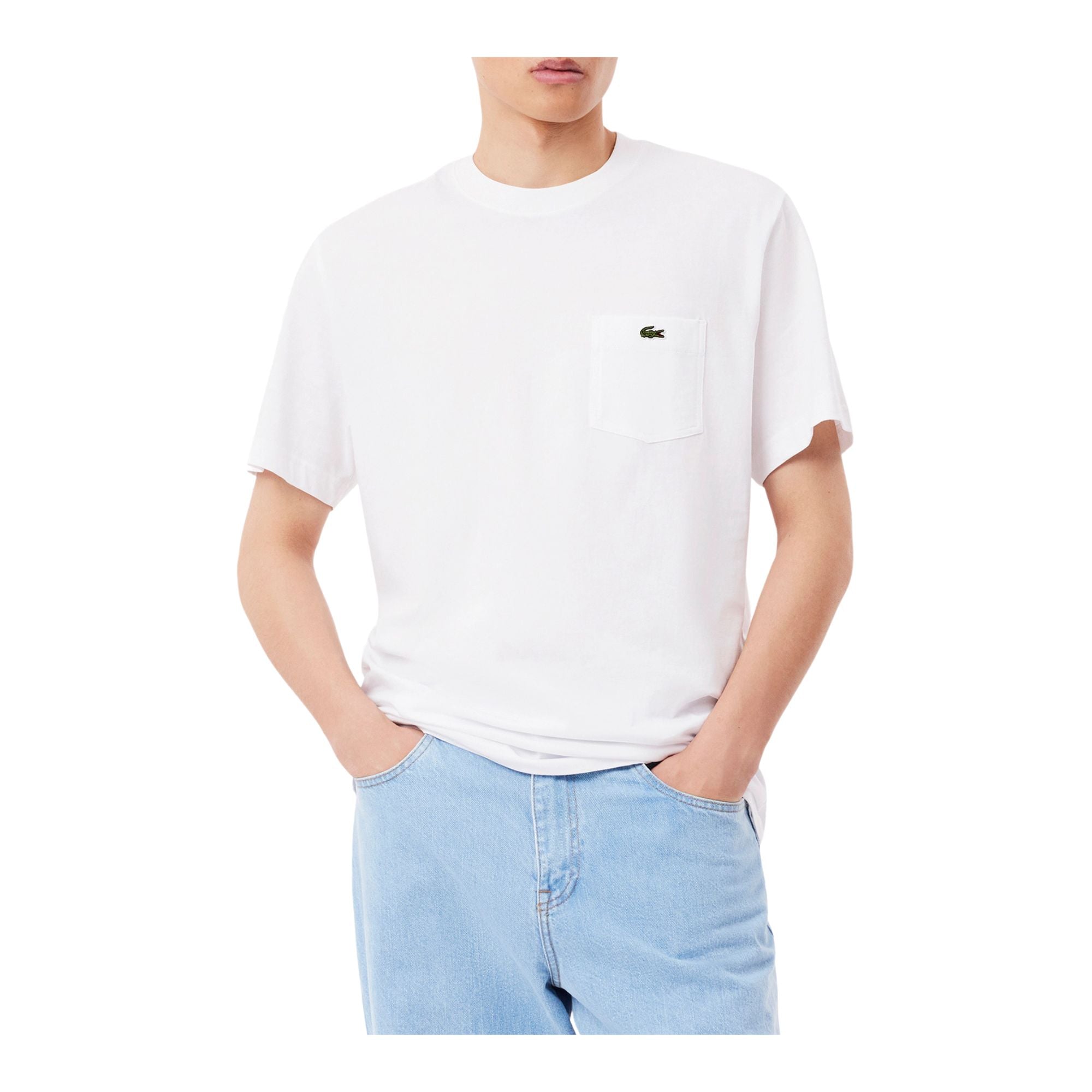T-shirt Uomo in cotone Bianco, con taschino e coccodrillo applicato