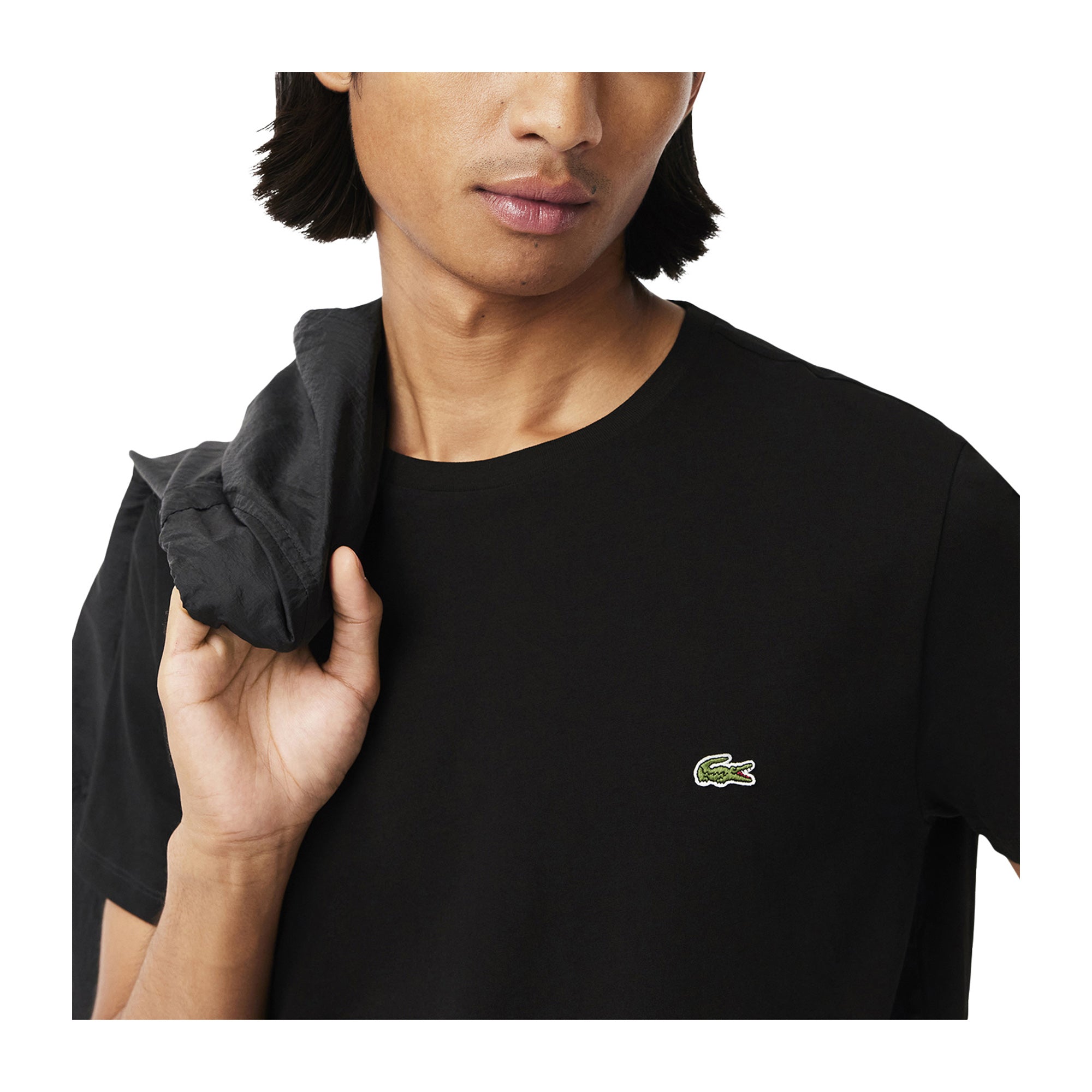 T-shirt Uomo in cotone Pima Nero modello frontale ravvicinato