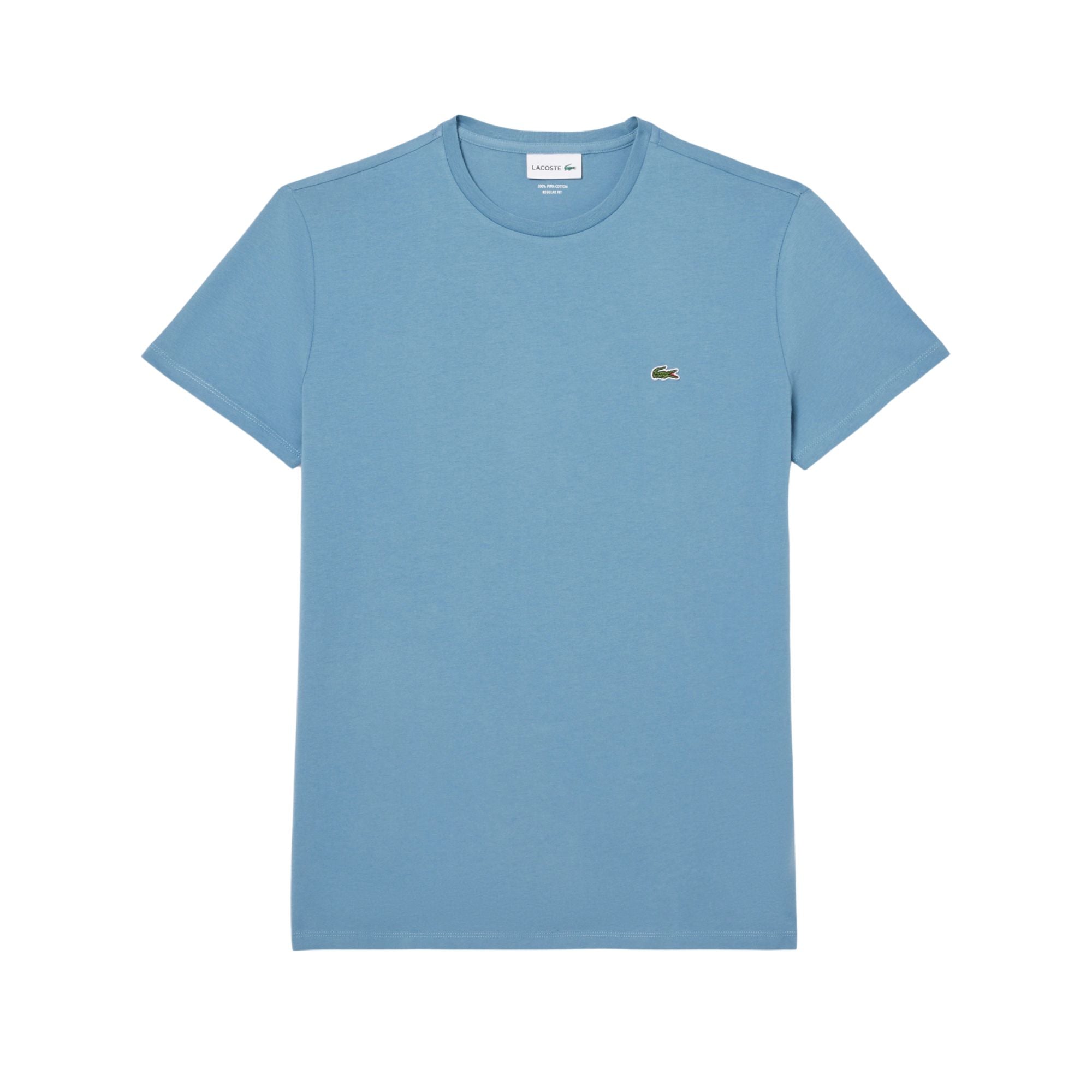 T-shirt Uomo Celeste, con scollatura girocollo e l'iconico coccodrillo verde ricamato