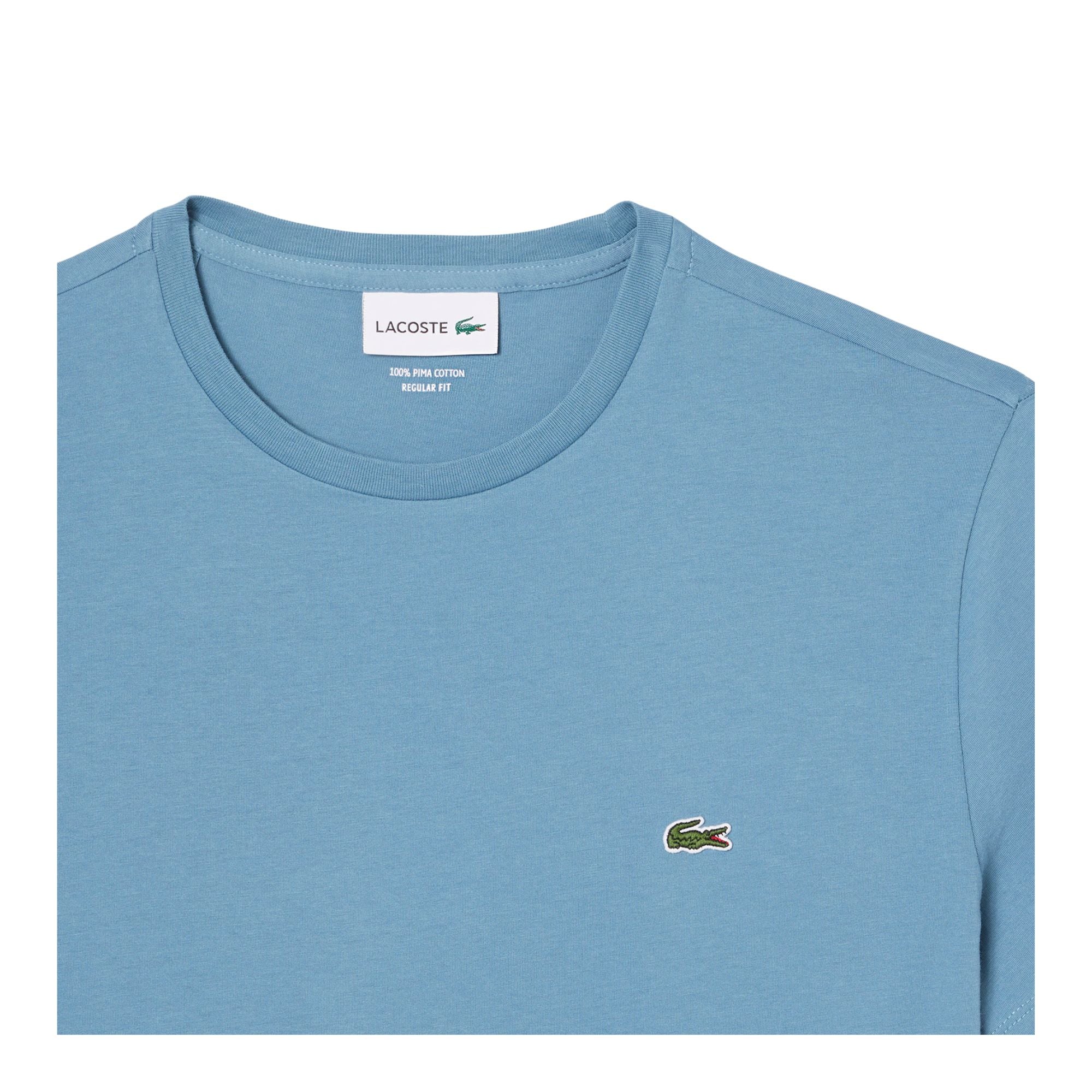 T-shirt Uomo Celeste, con scollatura girocollo e l'iconico coccodrillo verde ricamato