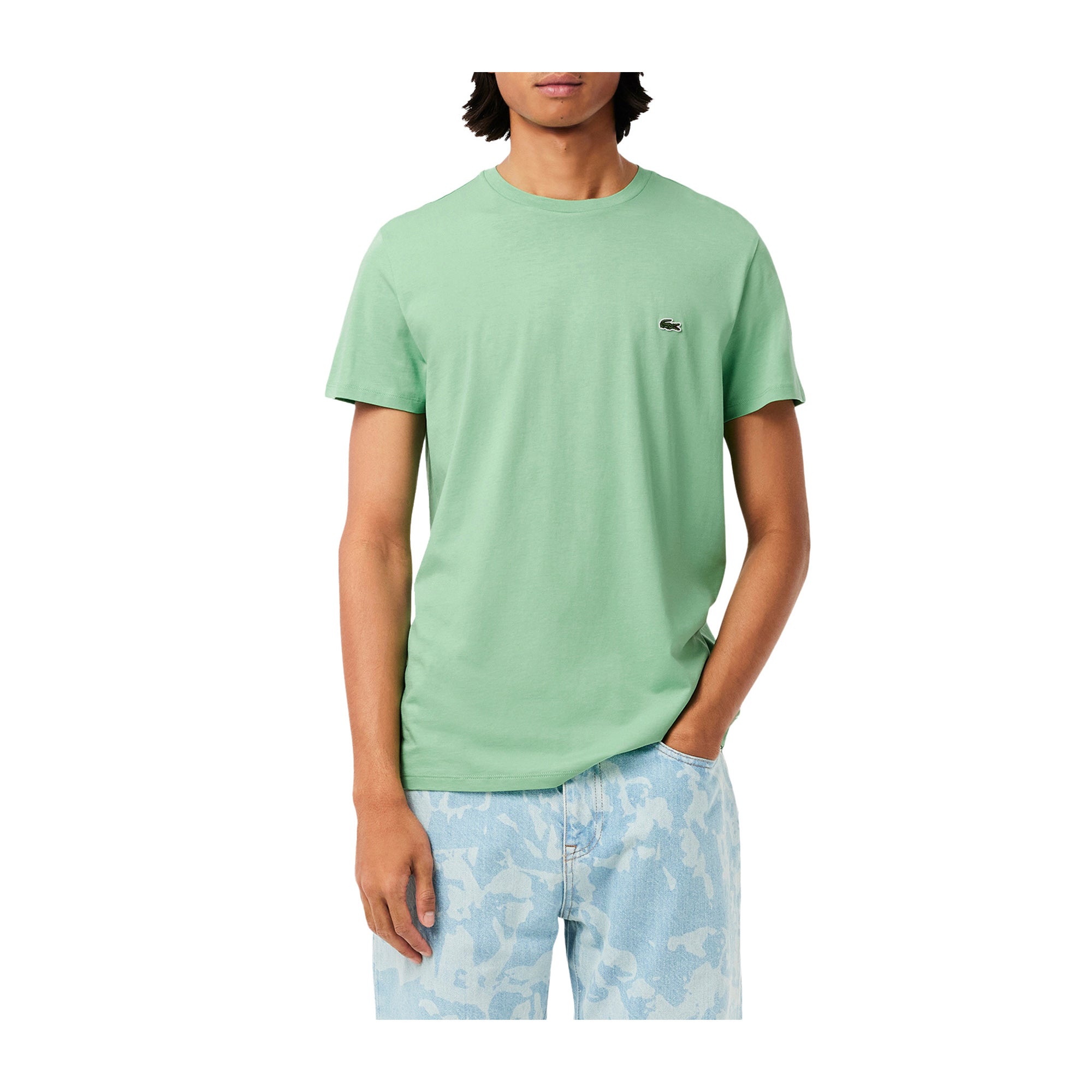 T-shirt Uomo in cotone Pima Verde chiaro modello frontale