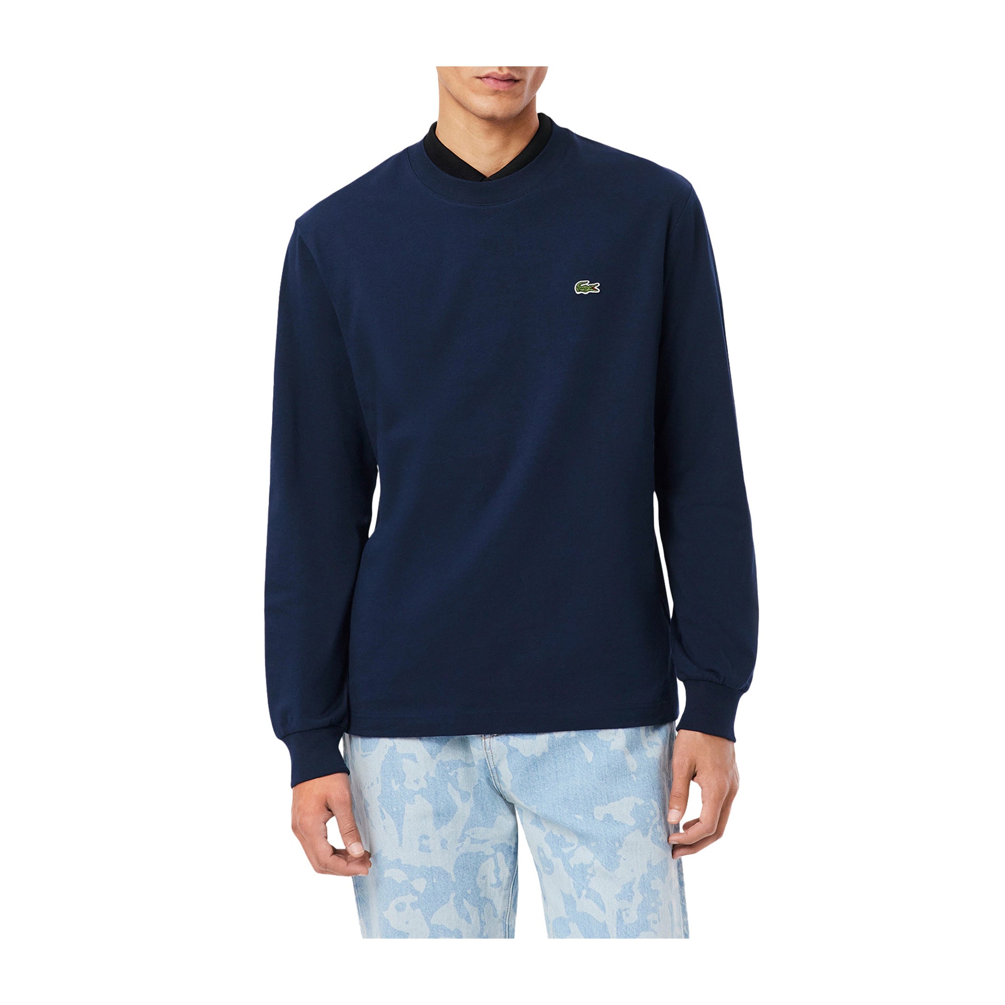 T-shirt Uomo in cotone a maniche lunghe Navy modello frontale