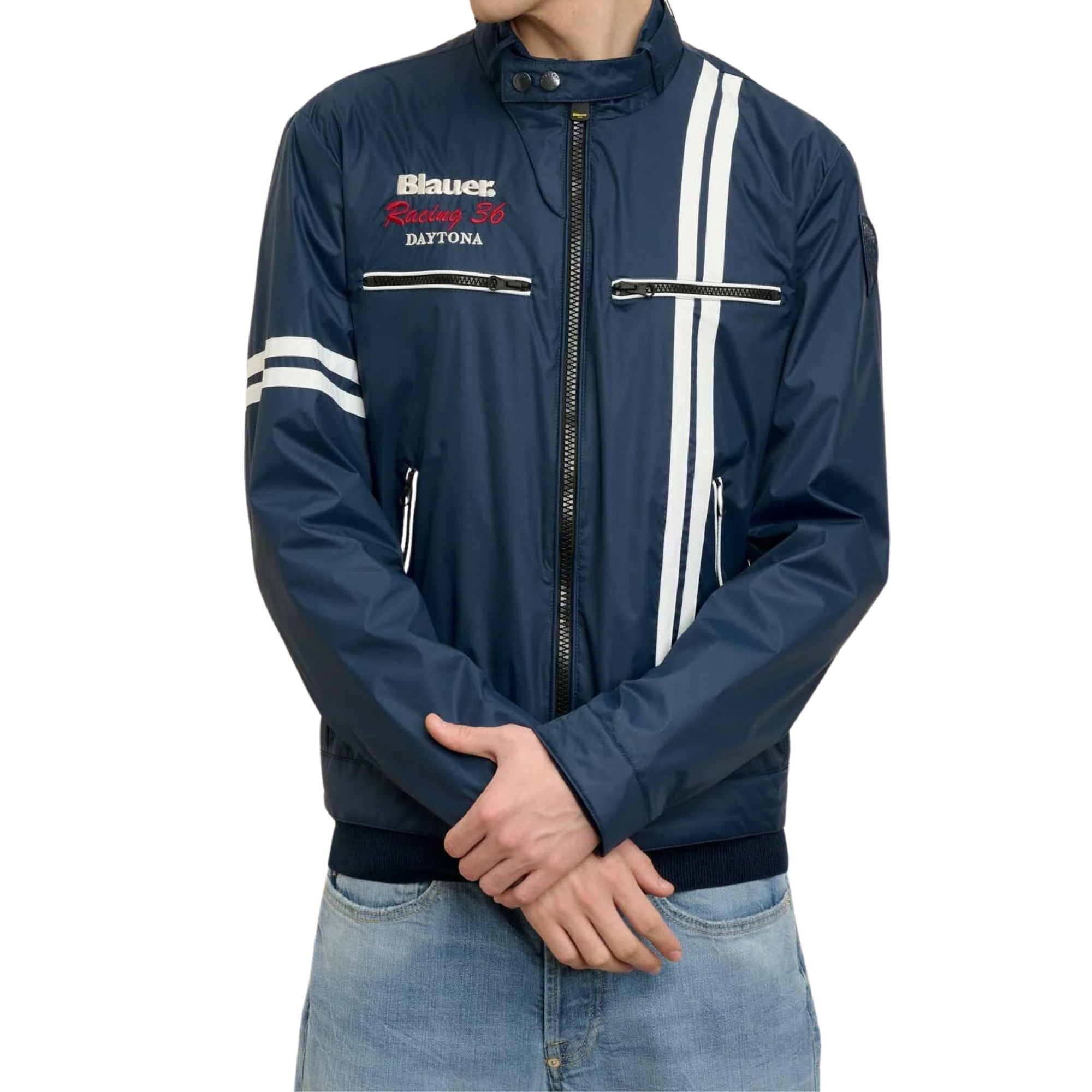 Giubbino Uomo Biker Daytona Tetlow Blu modello frontale