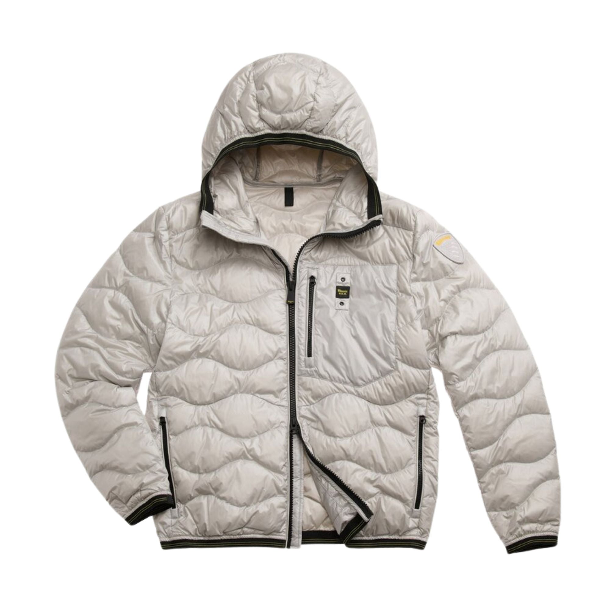 Piumino Uomo corto, linea Wave, con impunture ondulate e cappuccio