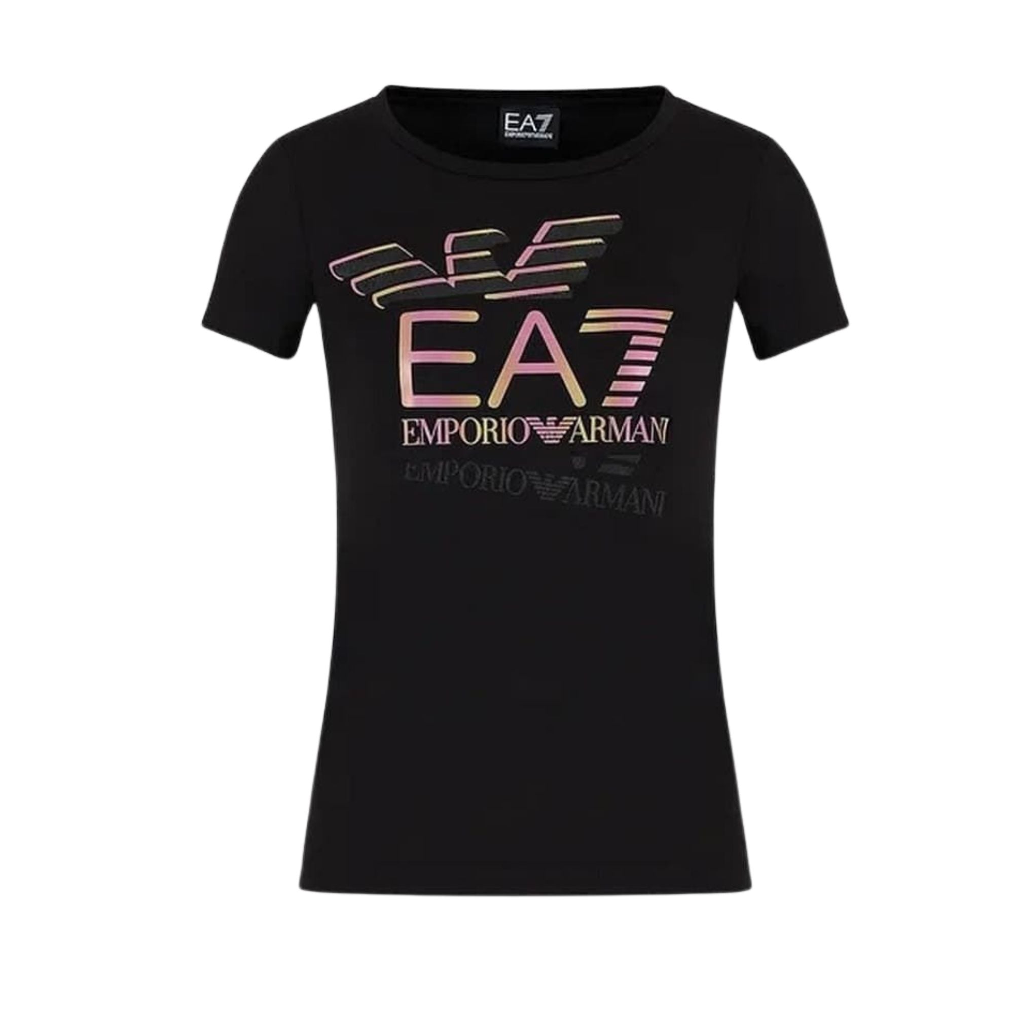 T-shirt girocollo nera da donna con logo