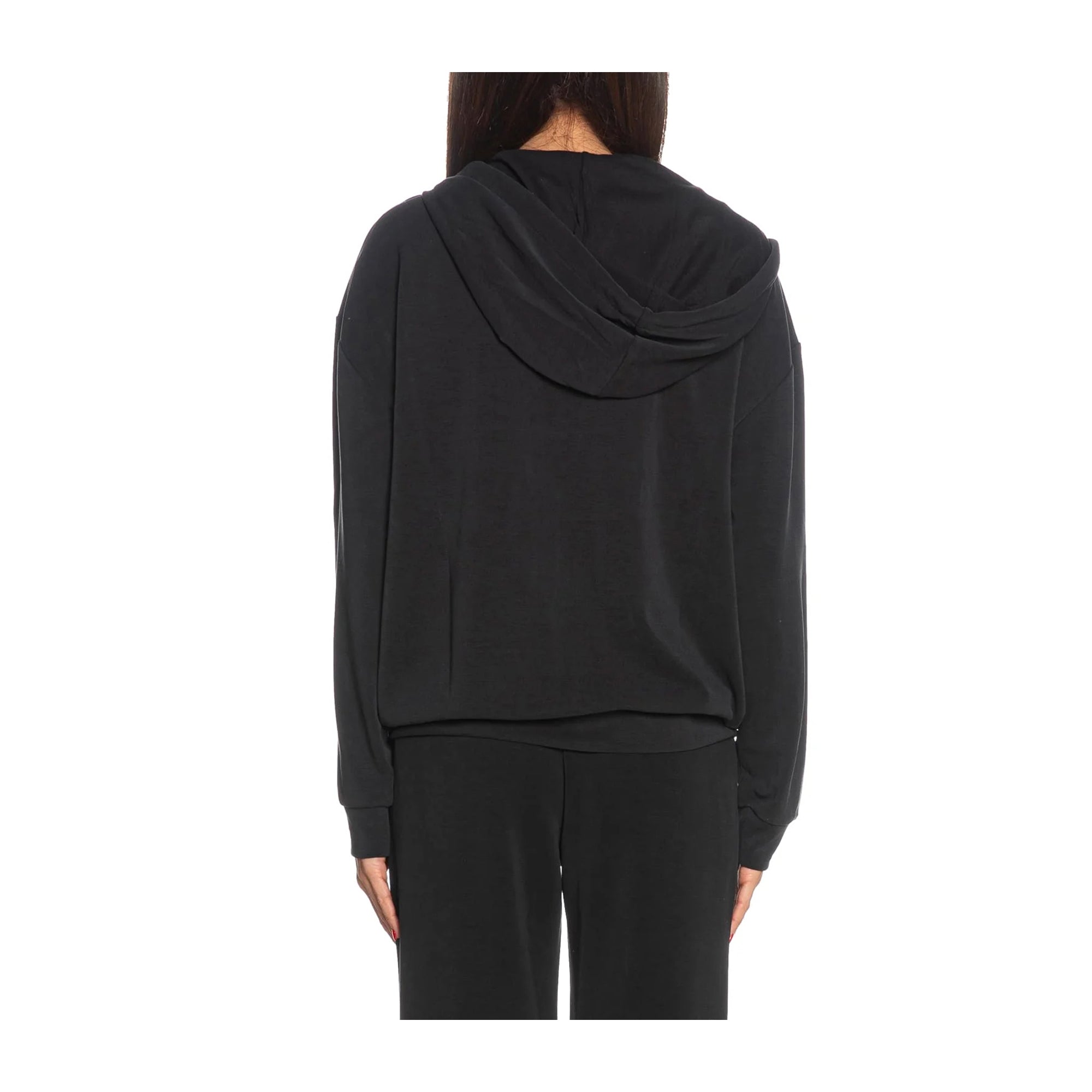 Felpa Donna con zip frontale, cappuccio e logo metallico sul petto