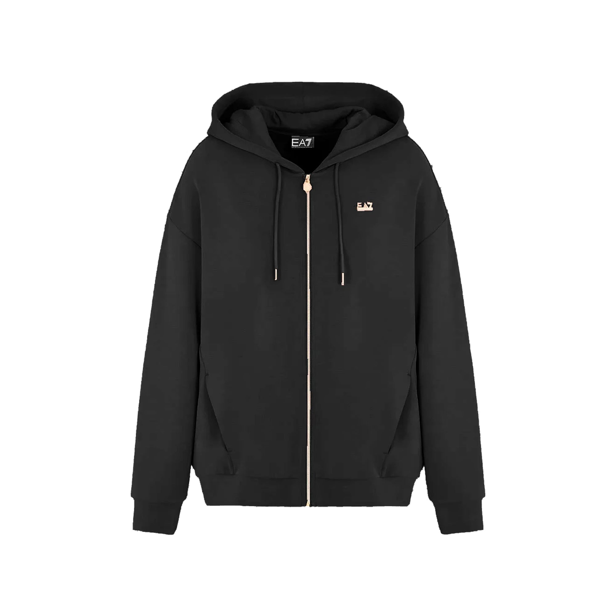 Felpa Donna con zip frontale, cappuccio e logo metallico sul petto