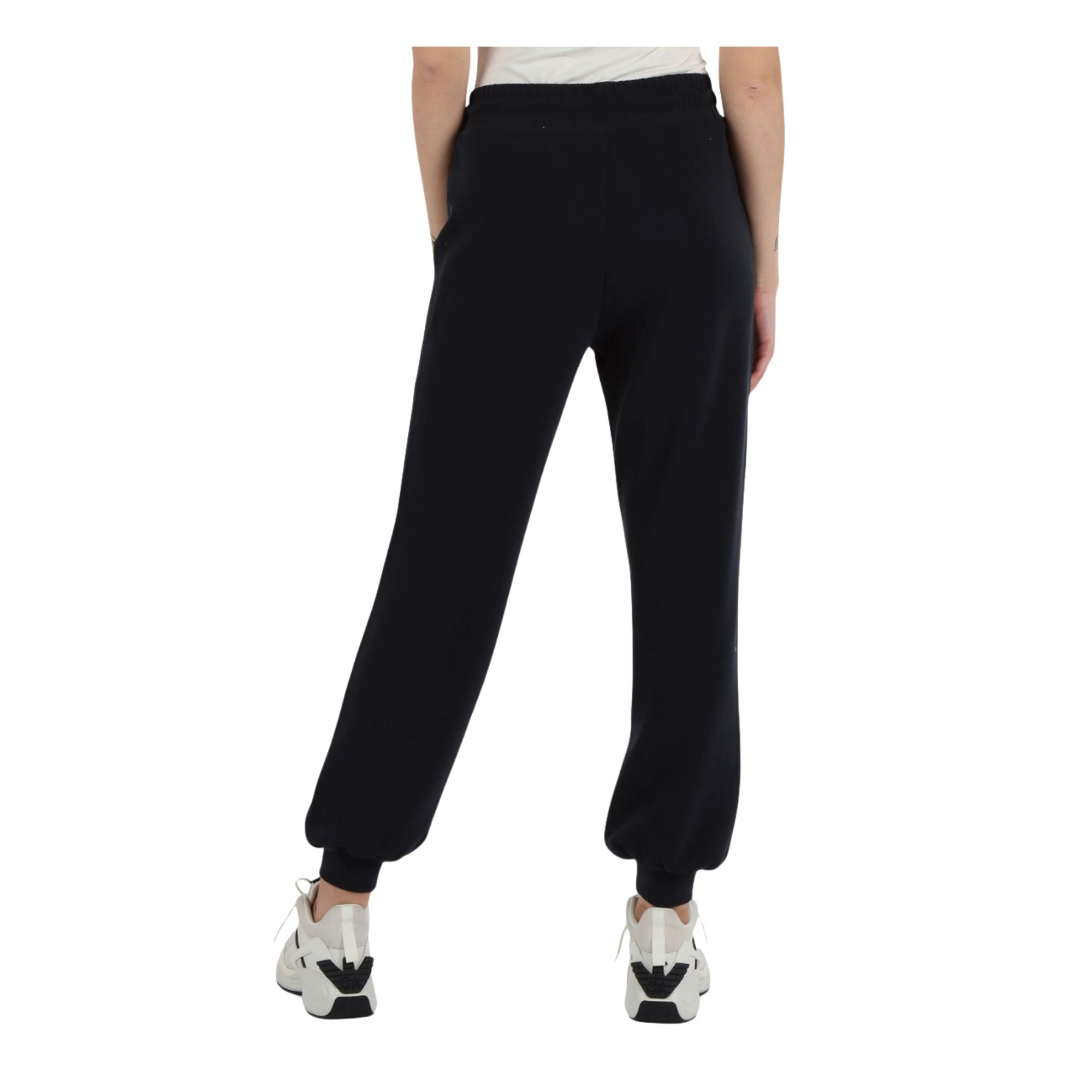 Pantaloni da donna neri con placca mini logo modella retro