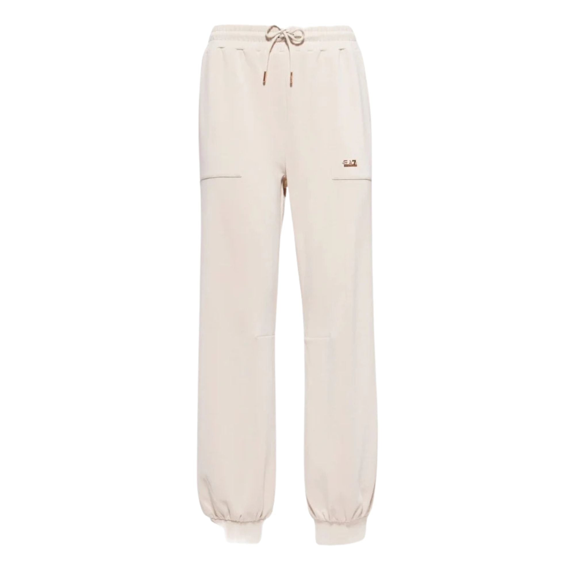 Pantaloni da donna beige con placca mini logo