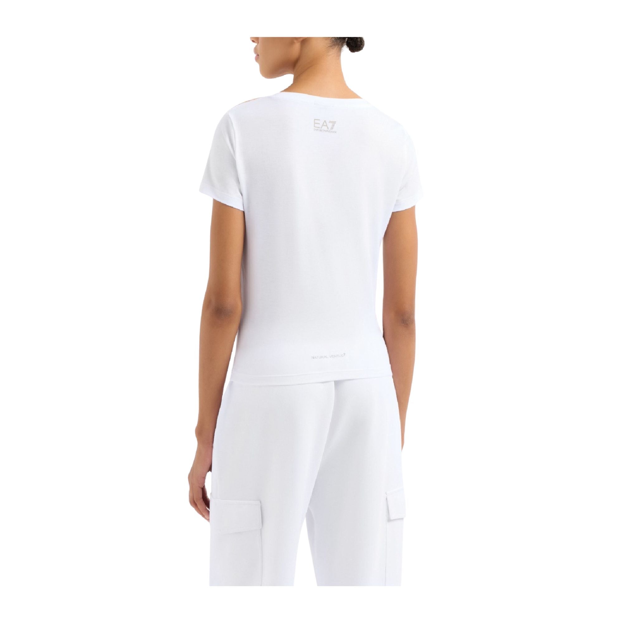 T-shirt bianca da donna con logo fronte retro