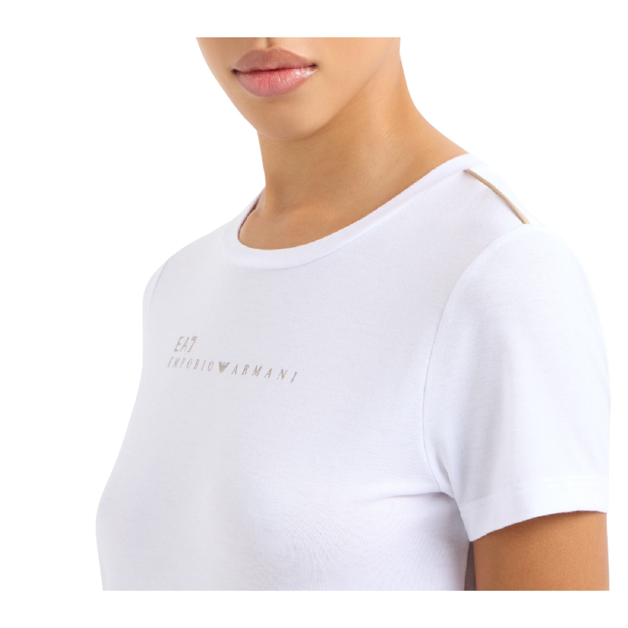 T-shirt bianca da donna con logo fronte retro