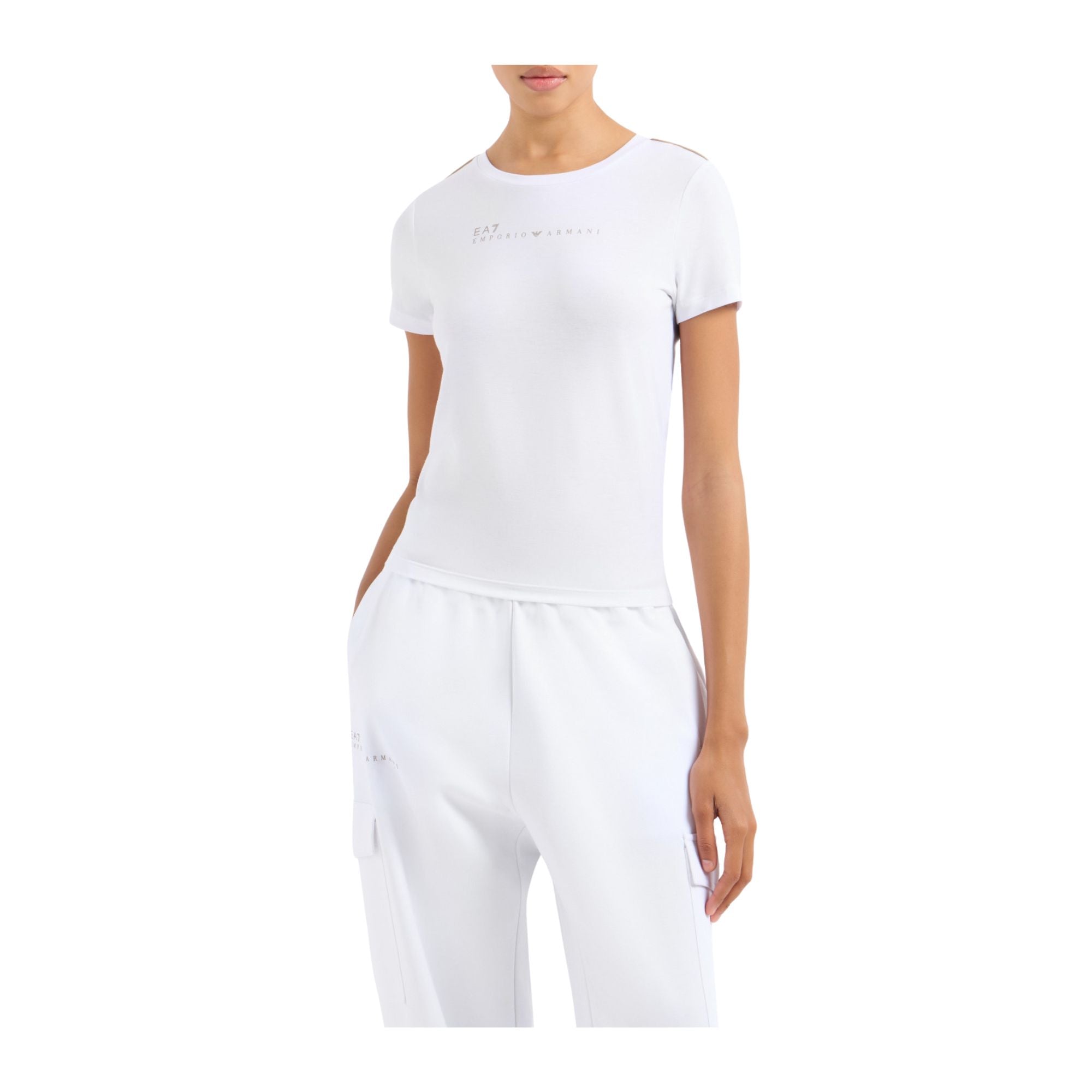 T-shirt bianca da donna con logo fronte retro