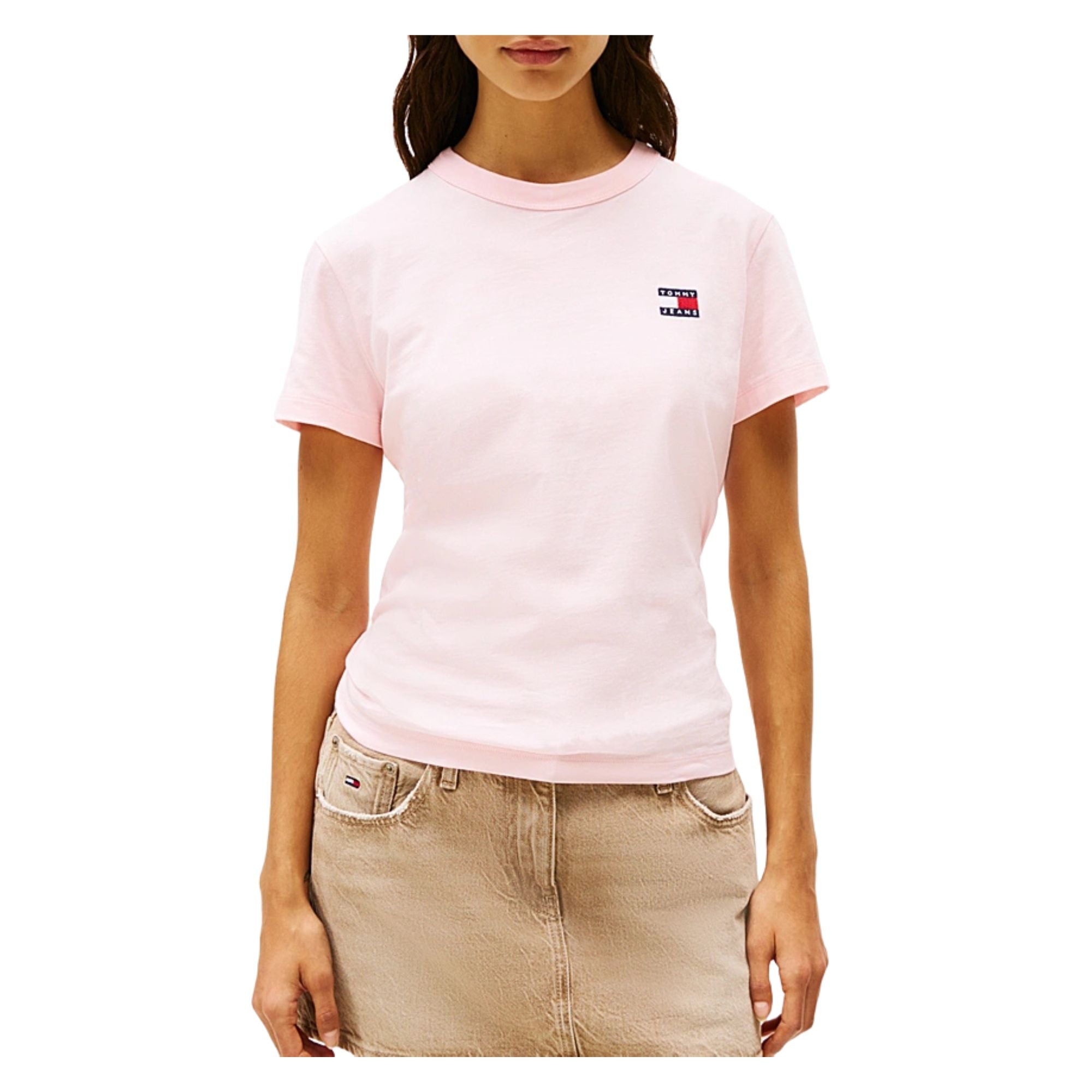 T-shirt Donna in puro cotone elasticizzato, con iconico logo e maniche corte