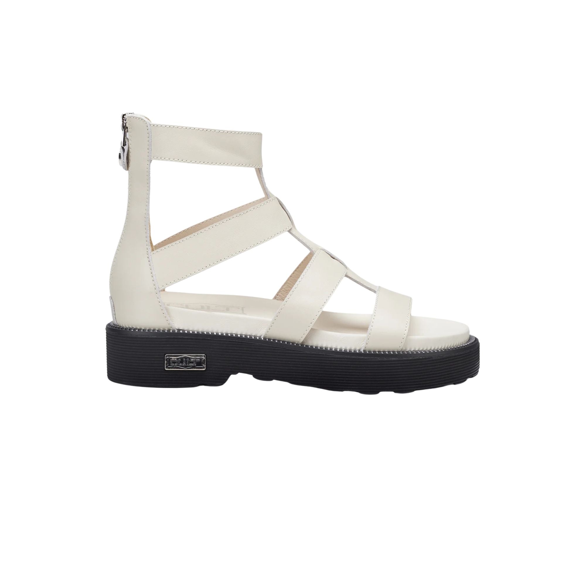 Sandalo Donna in pelle, con zip posteriore con logo metallico