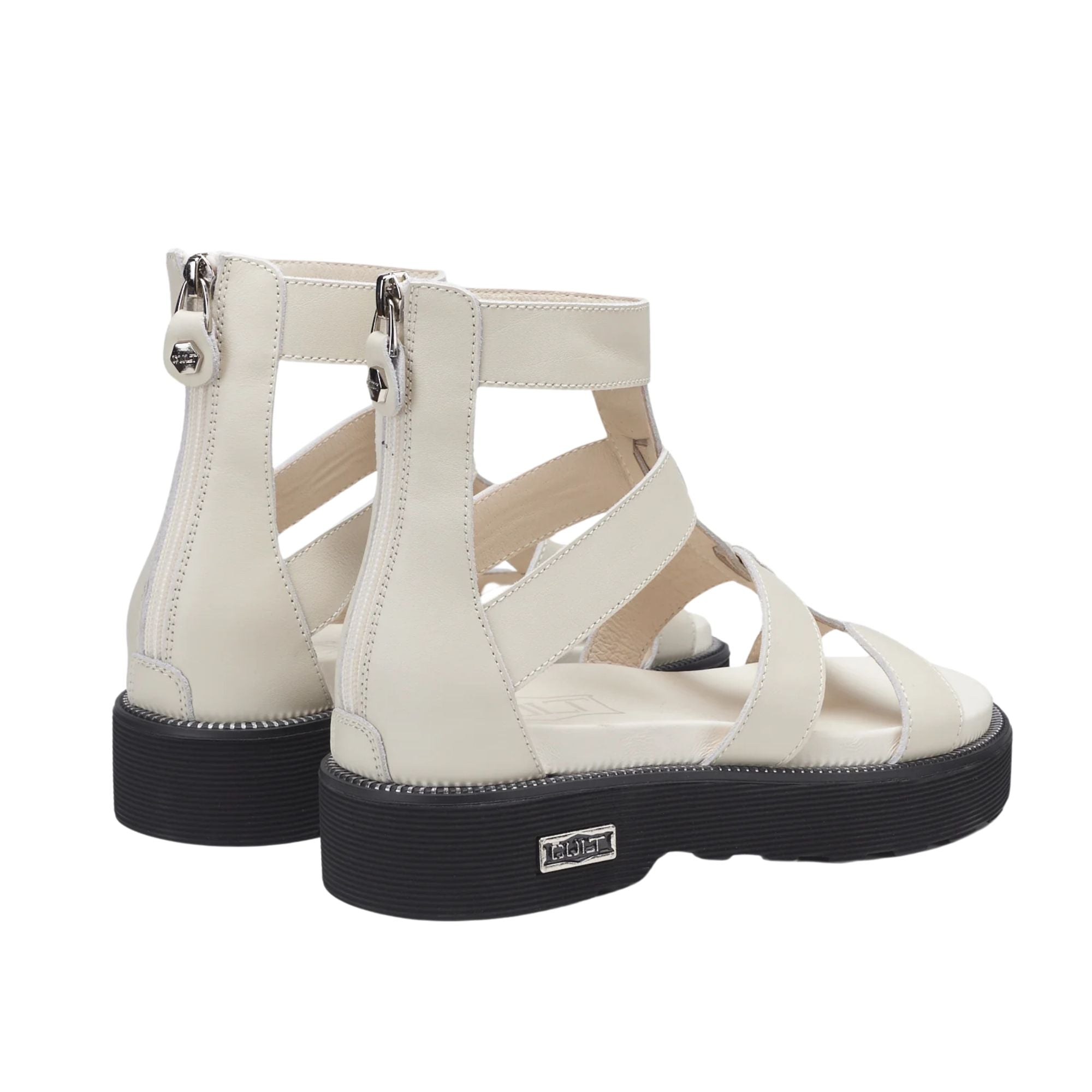 Sandalo Donna in pelle, con zip posteriore con logo metallico