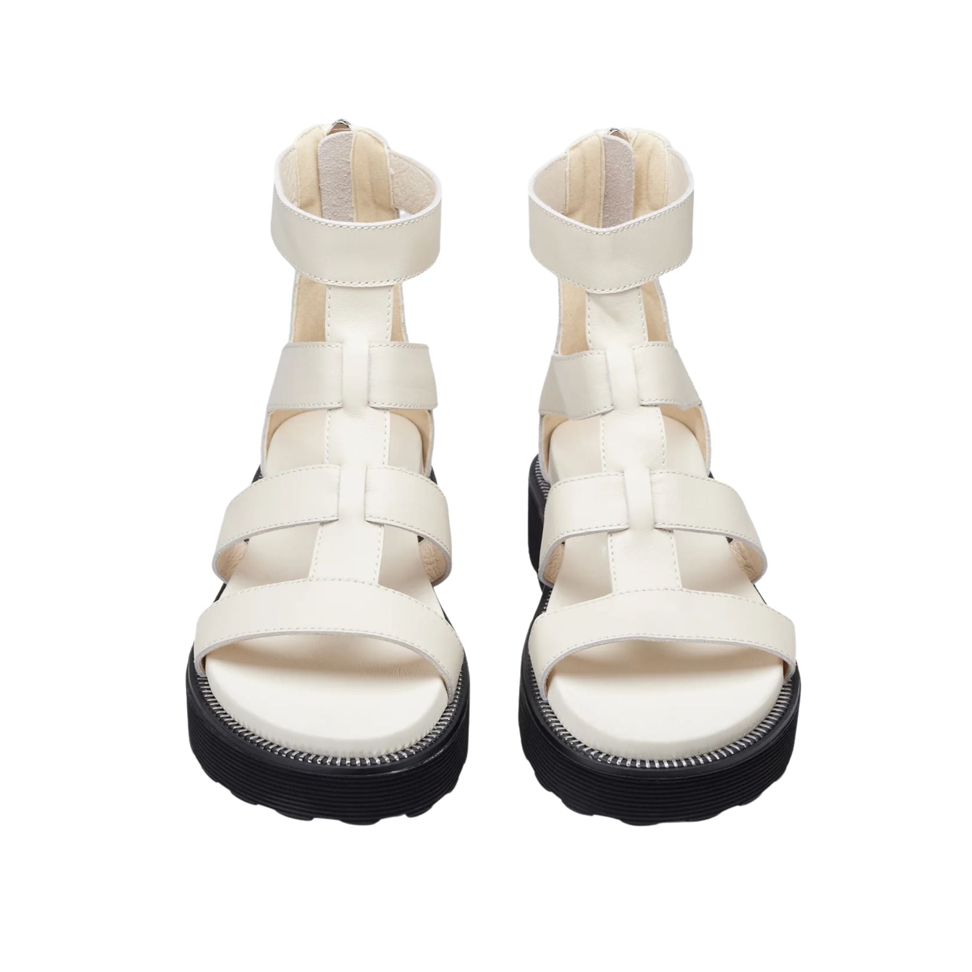 Sandalo Donna in pelle, con zip posteriore con logo metallico