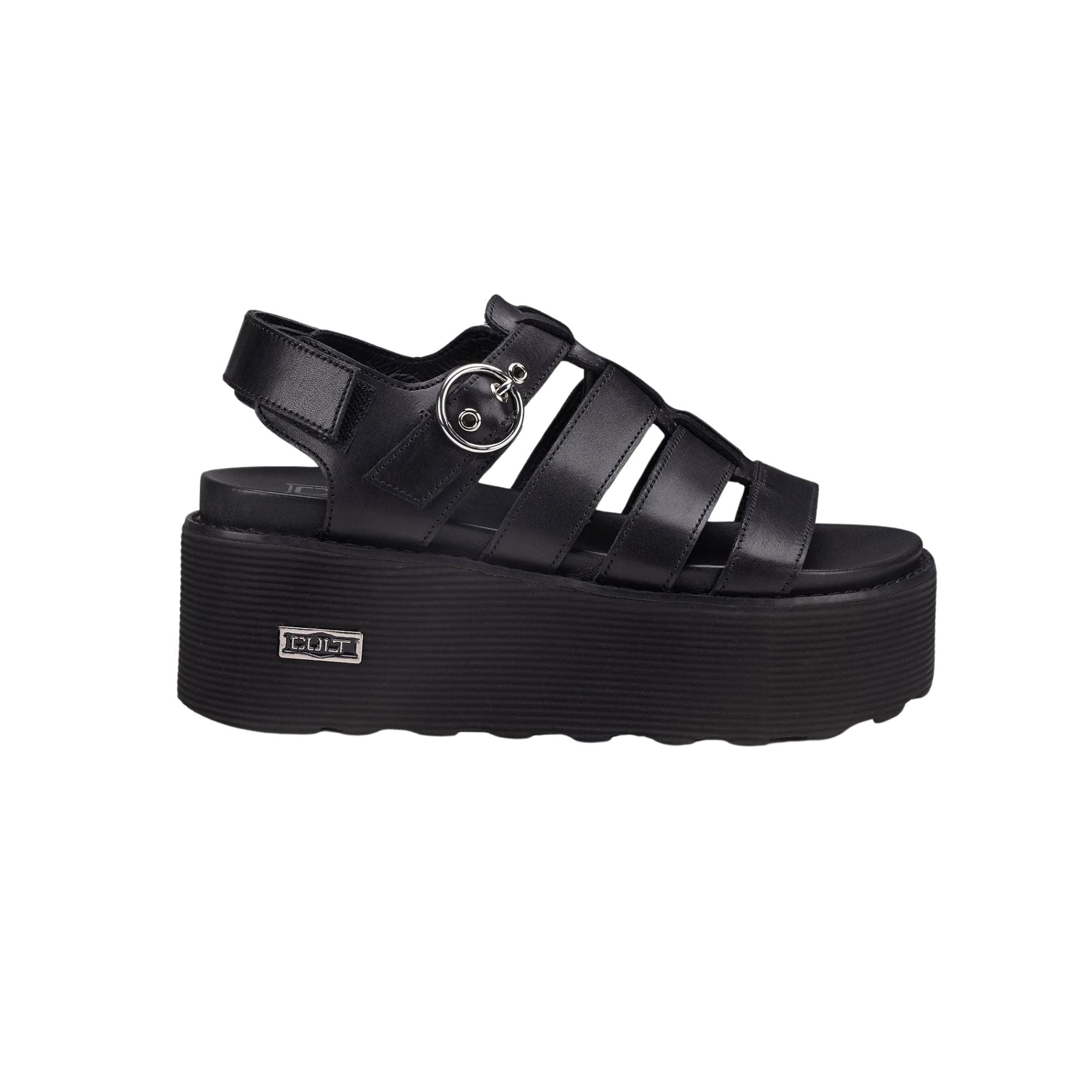 Sandalo Donna in pelle monocolore, platform, con fibbia regolabile