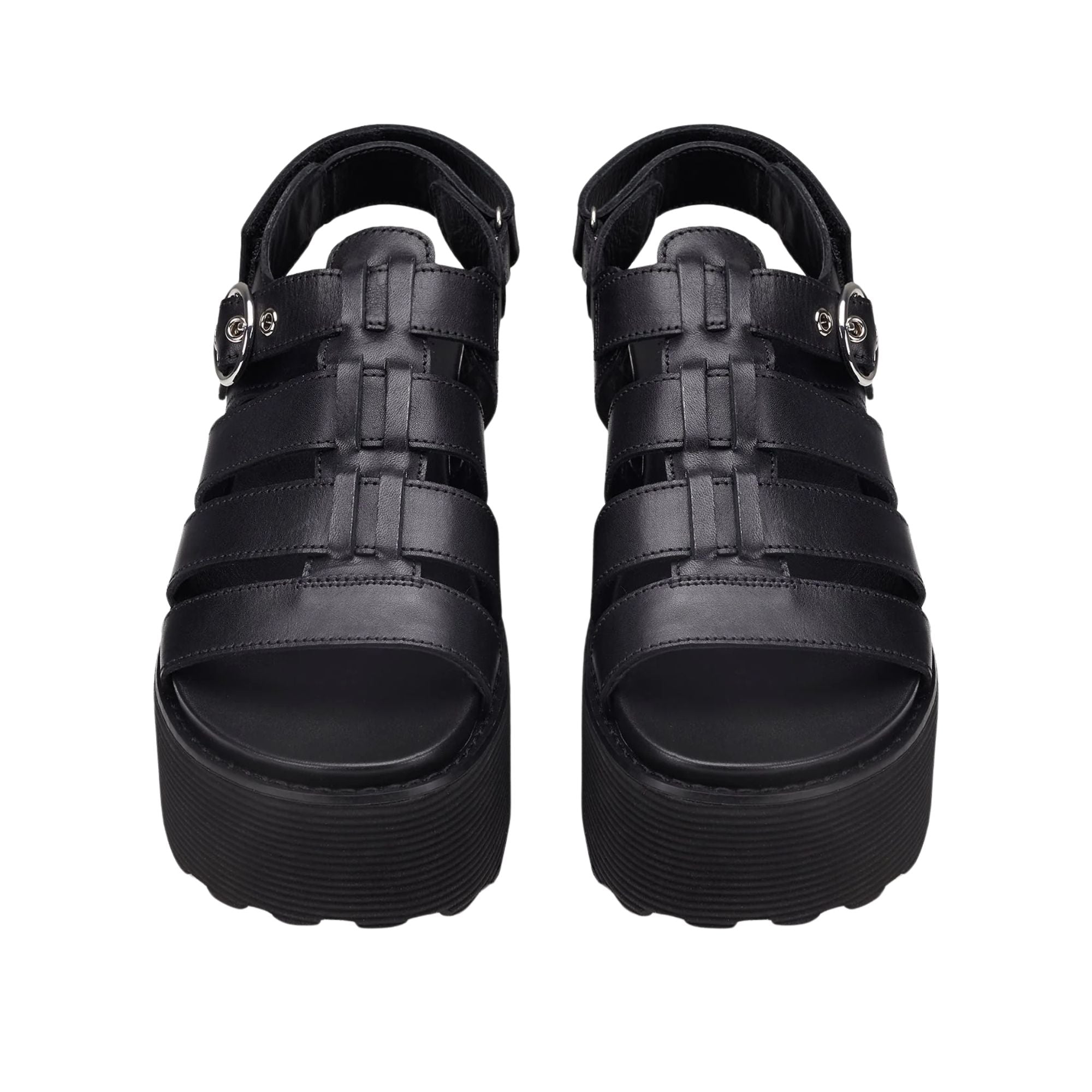 Sandalo Donna in pelle monocolore, platform, con fibbia regolabile