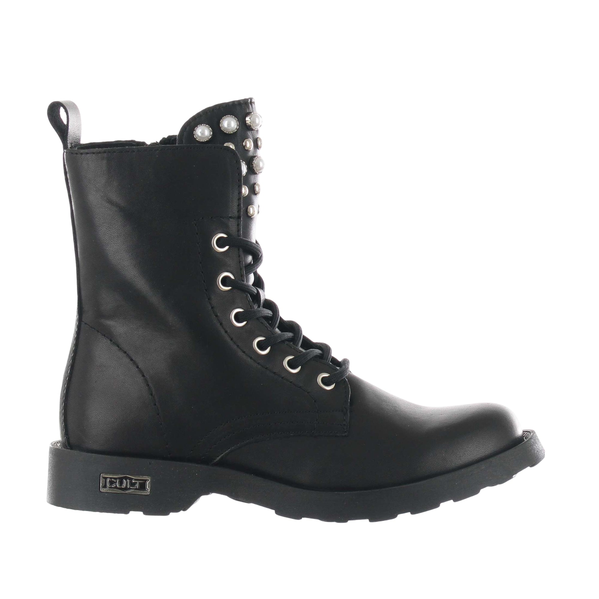 Stivaletto Donna Nero, con perle decorative e zip laterale