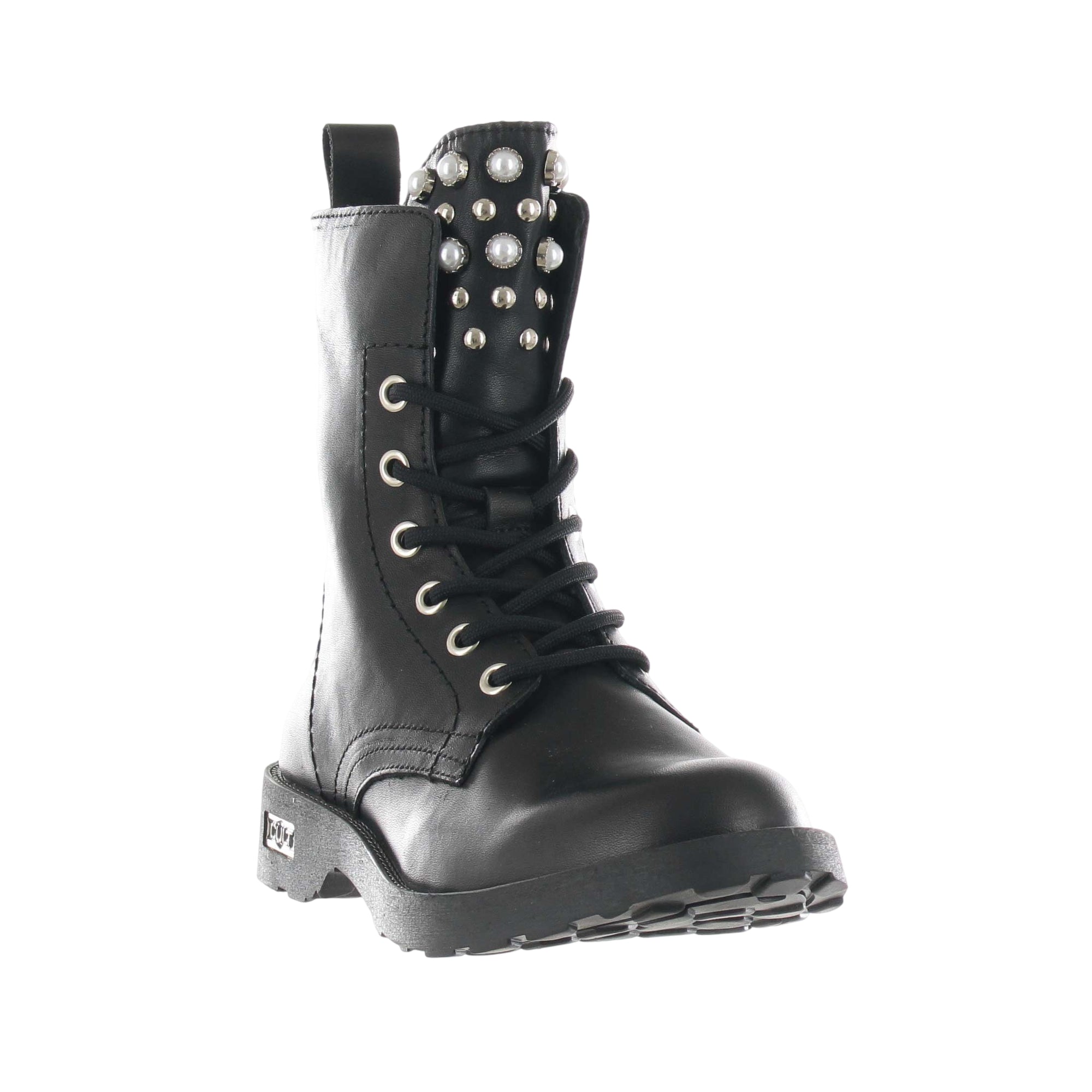 Stivaletto Donna Nero, con perle decorative e zip laterale