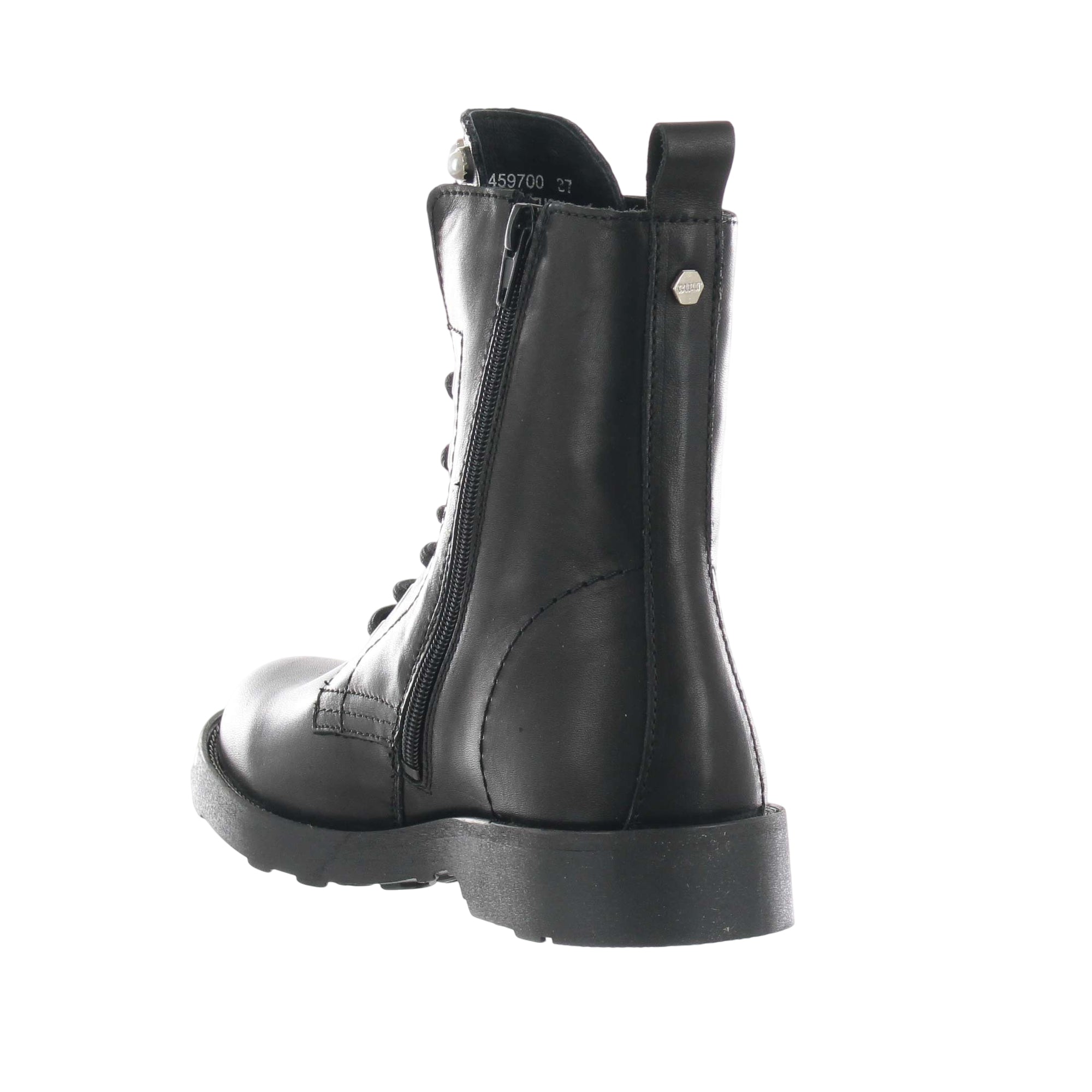 Stivaletto Donna Nero, con perle decorative e zip laterale