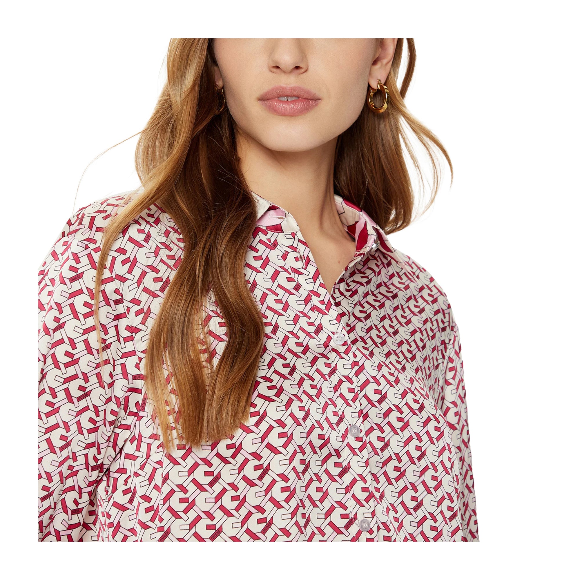 Guess Camicia Donna con fantasia geometrica Rosa