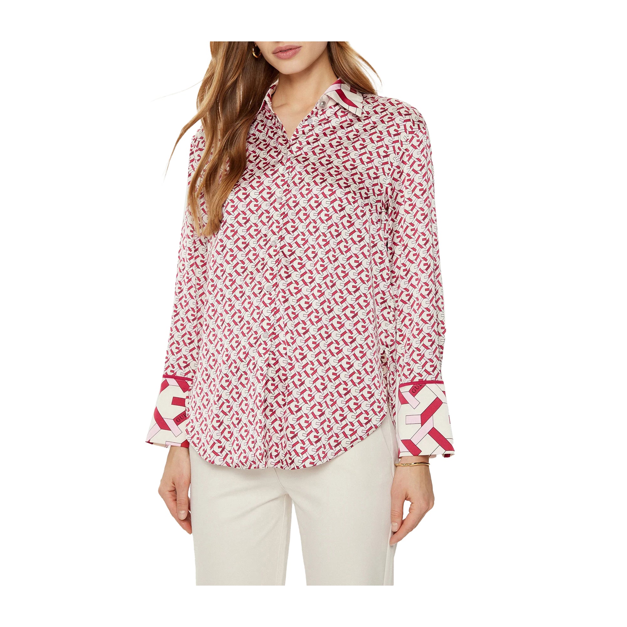 Guess Camicia Donna con fantasia geometrica Rosa