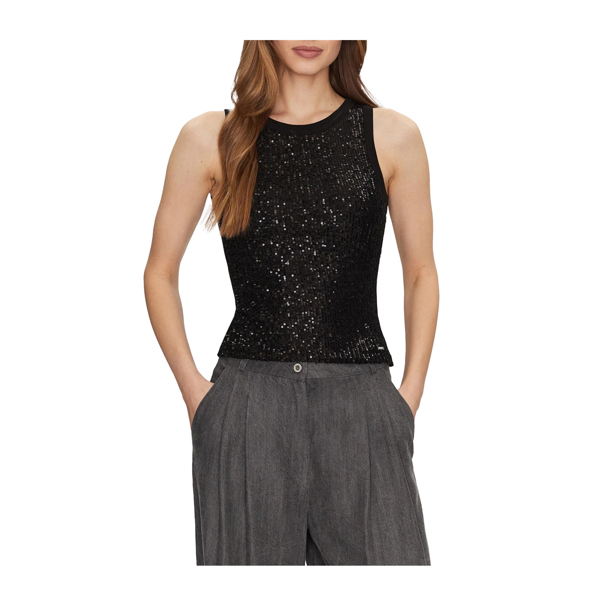 Guess Donna Top con paillettes Nero