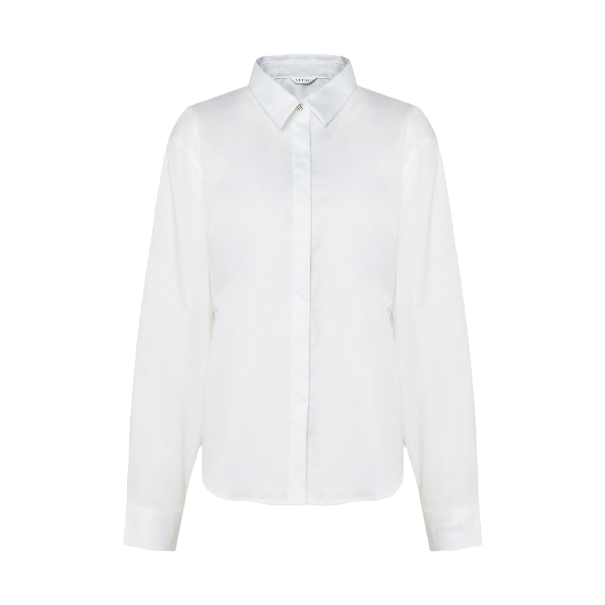 Camicia Donna Bianca, con chiusura frontale nascosta e bottone gioiello