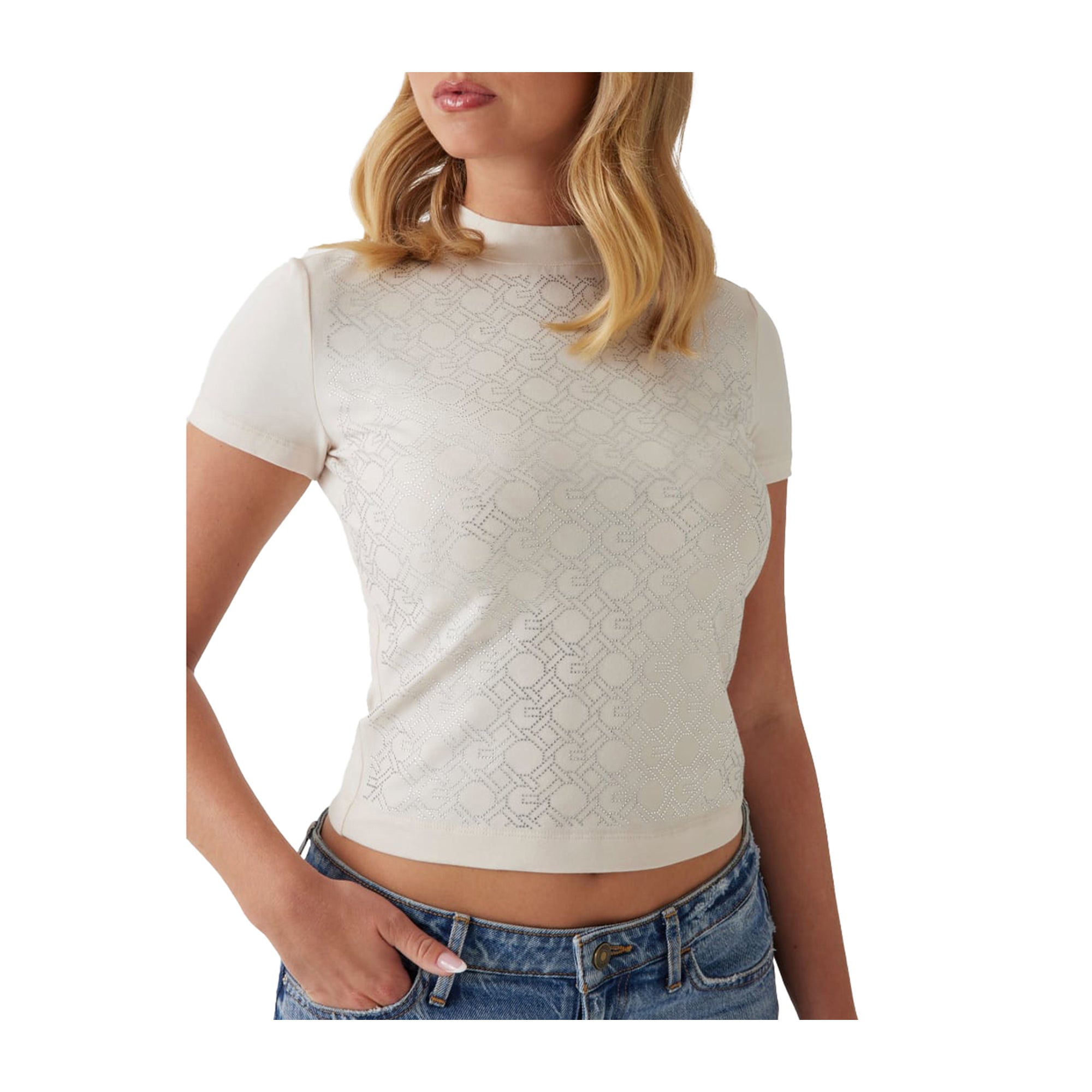 Guess T-shirt Donna con logo chain all over Bianco