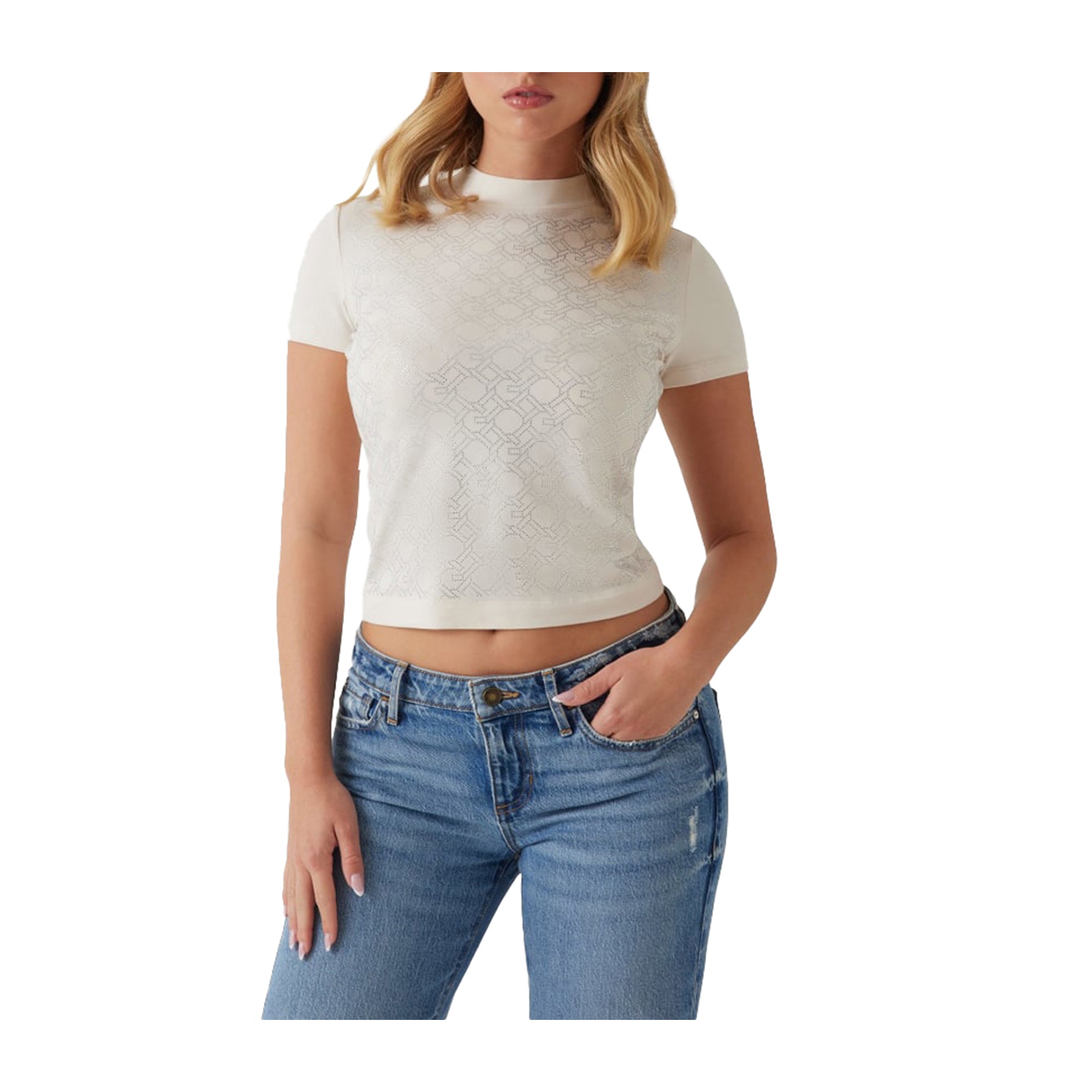 Guess T-shirt Donna con logo chain all over Bianco