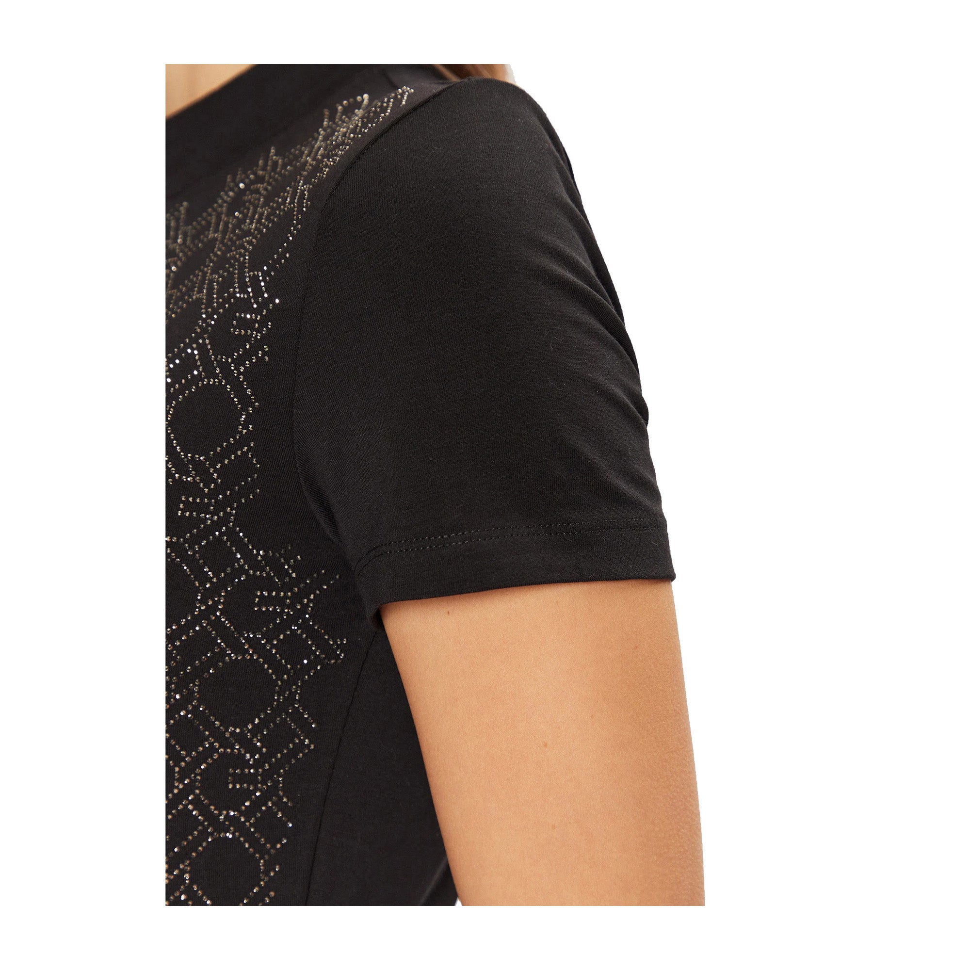 Guess T-shirt Donna con logo chain all over Nero
