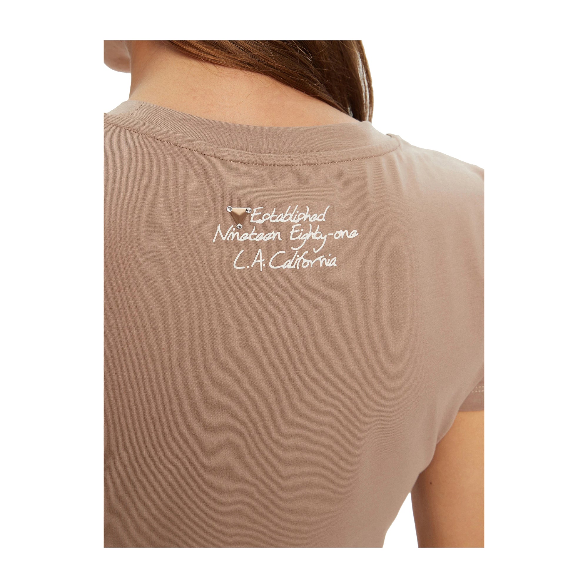 Guess T-shirt Donna Marrone con triangolo animalier