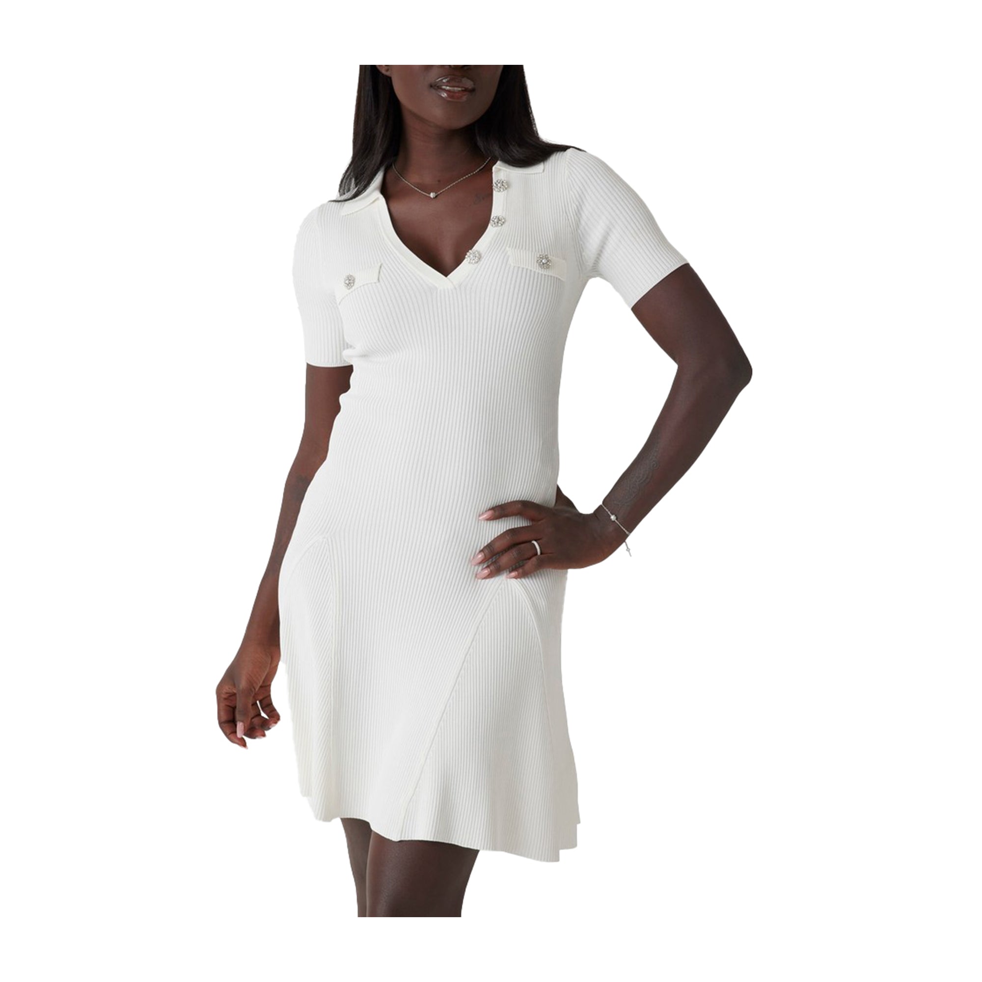 Guess Abito Donna in maglia a coste Bianco
