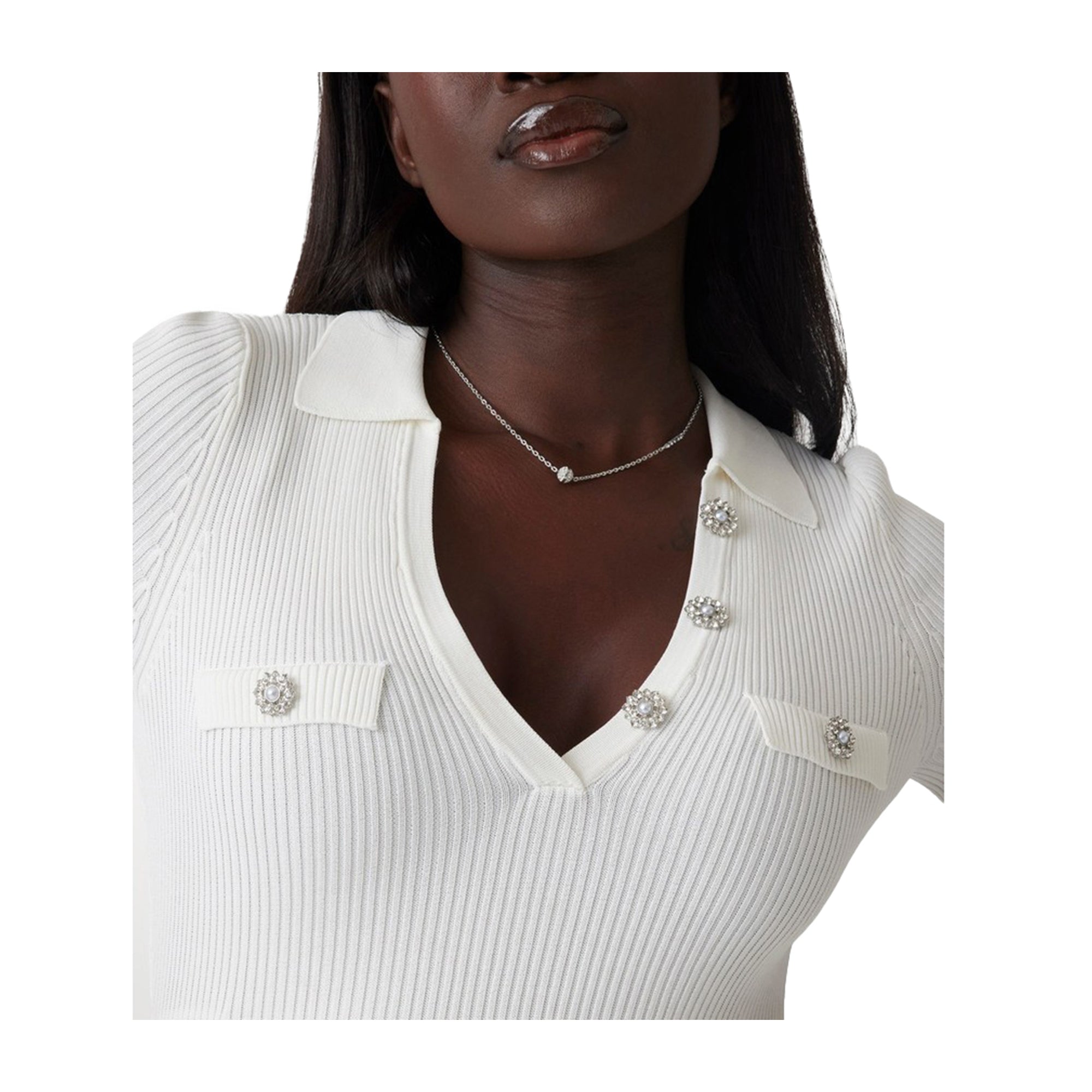 Guess Abito Donna in maglia a coste Bianco