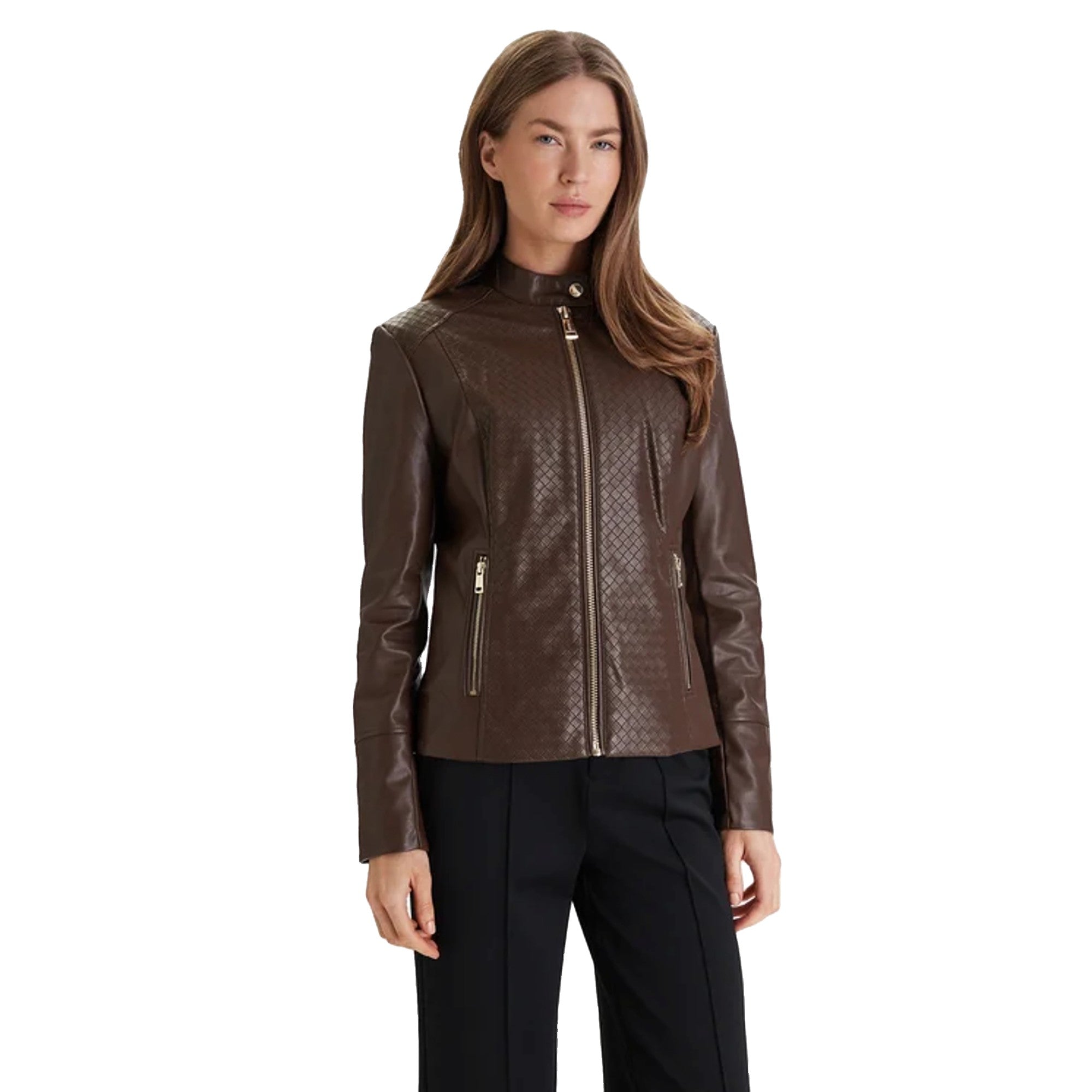 Giubbino Donna in pelle con lavorazione Marrone