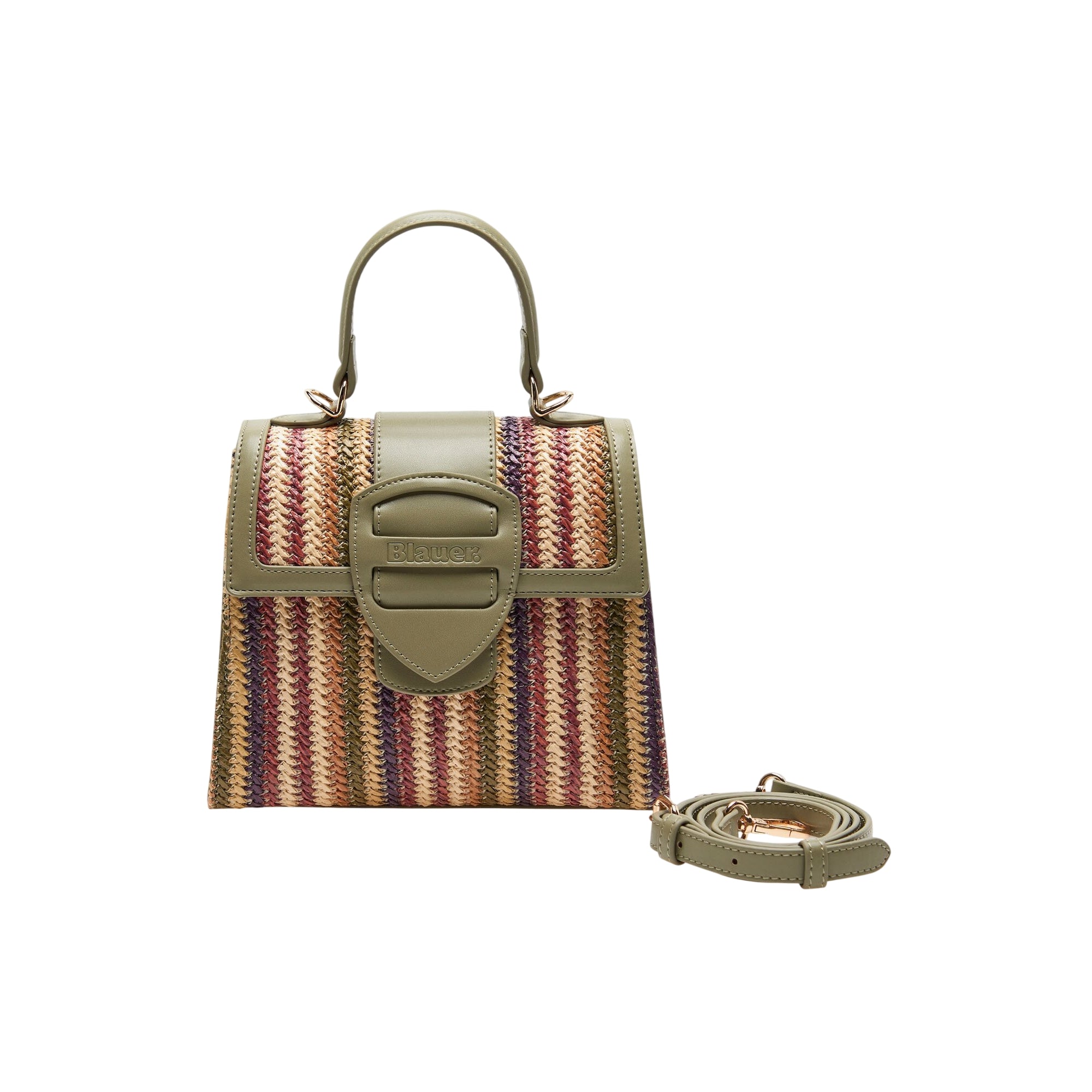 Borsa a mano con tracolla in rafia Verde militare