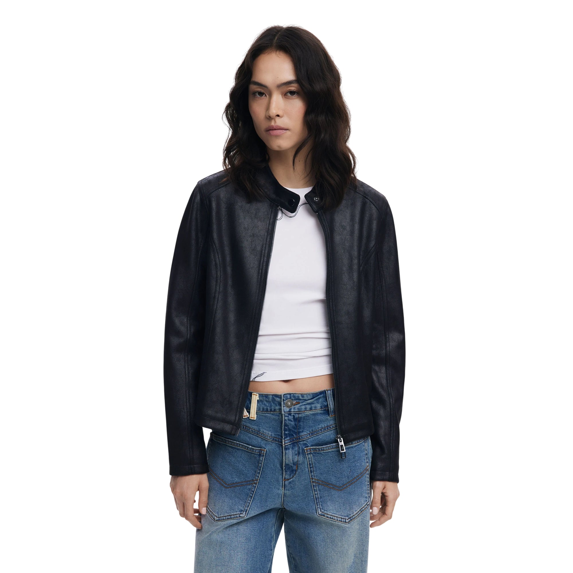 Giacca Donna Nera, con chiusura zip frontale e tasche