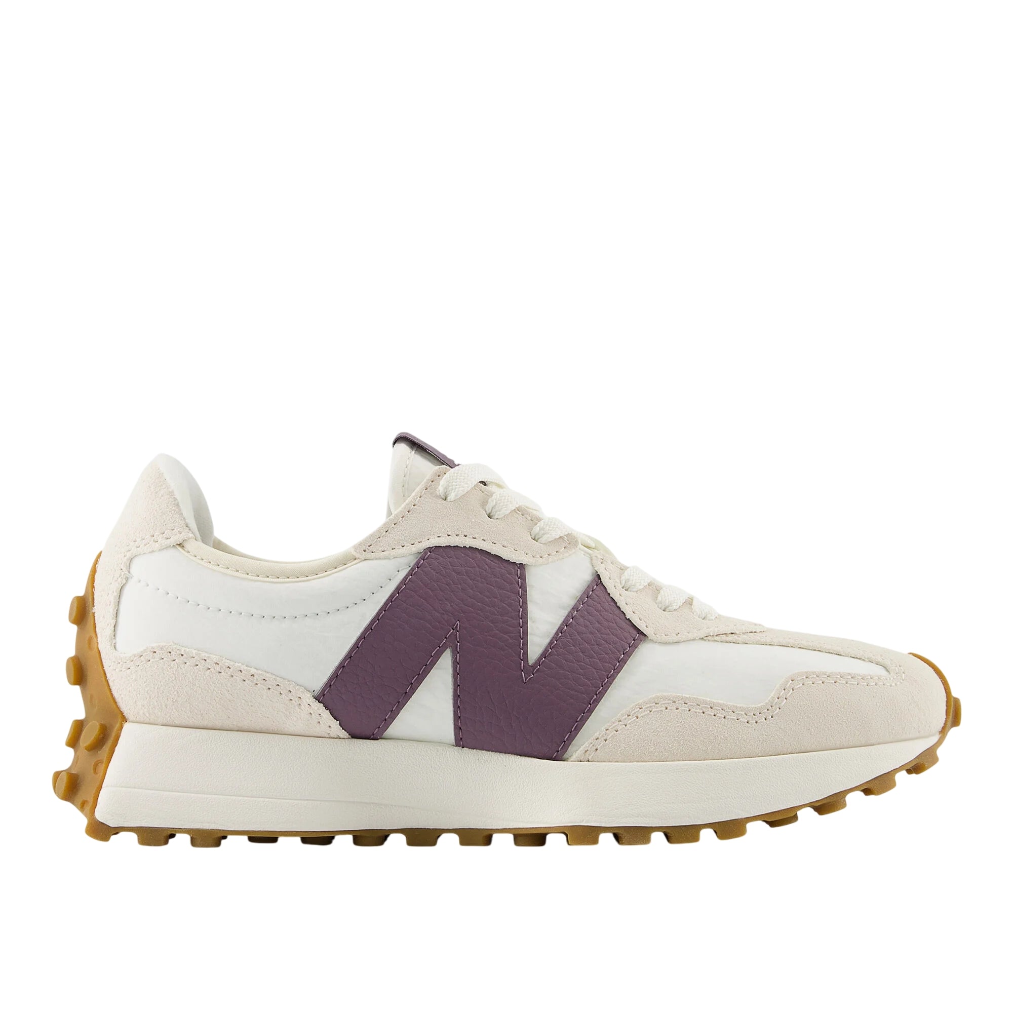 Sneakers Donna 327, con maxi logo Viola laterale ed inserti in suede