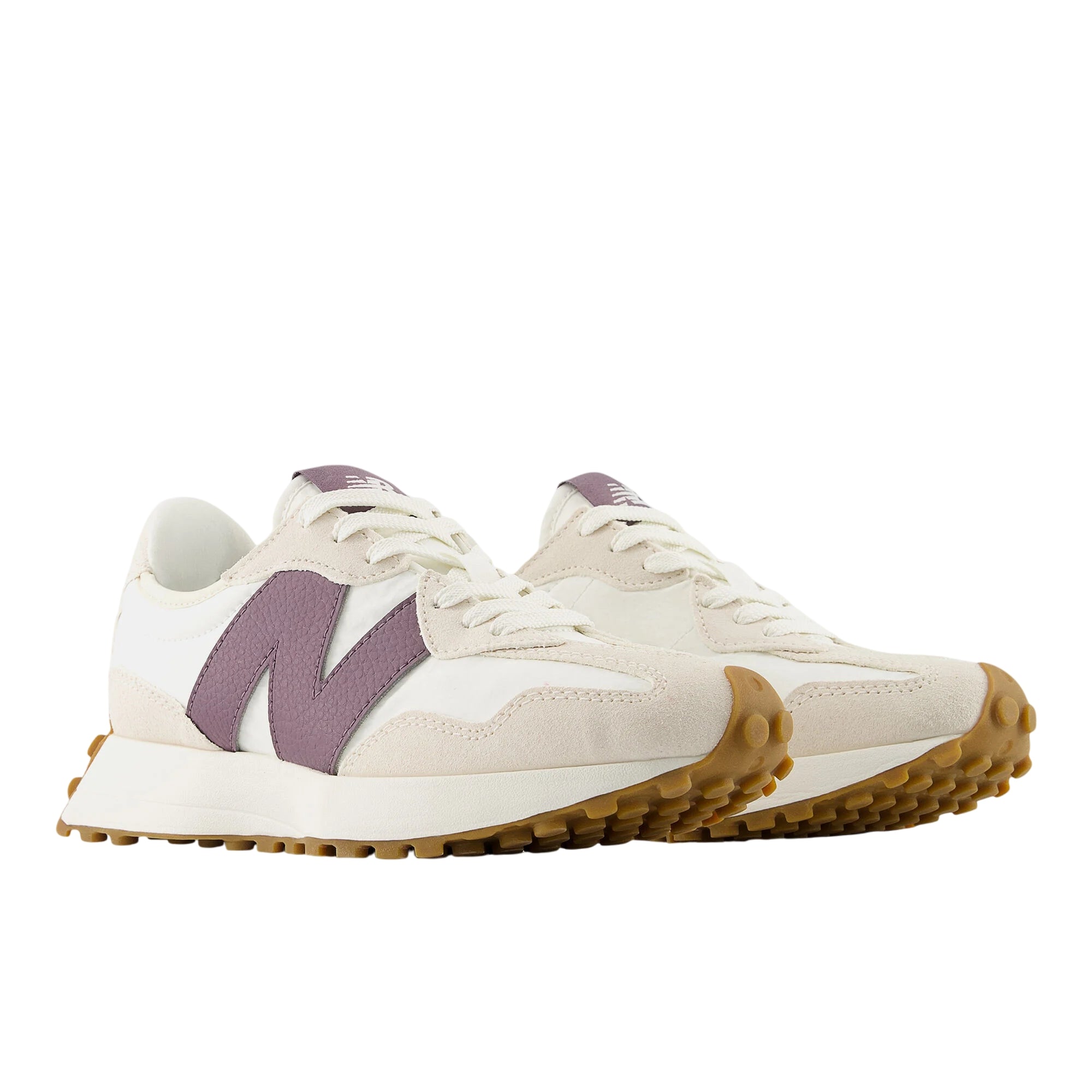 Sneakers Donna 327, con maxi logo Viola laterale ed inserti in suede