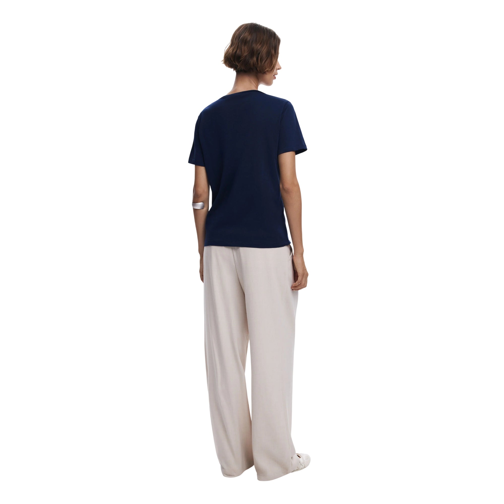 T-shirt Donna Blu, con una scollatura a V e grafica con vaso