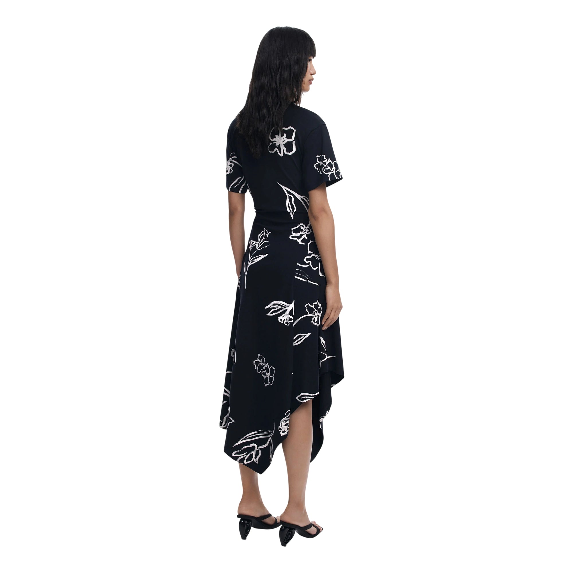 Abito Donna midi, in cotone con maniche corte e fondo asimmetrico